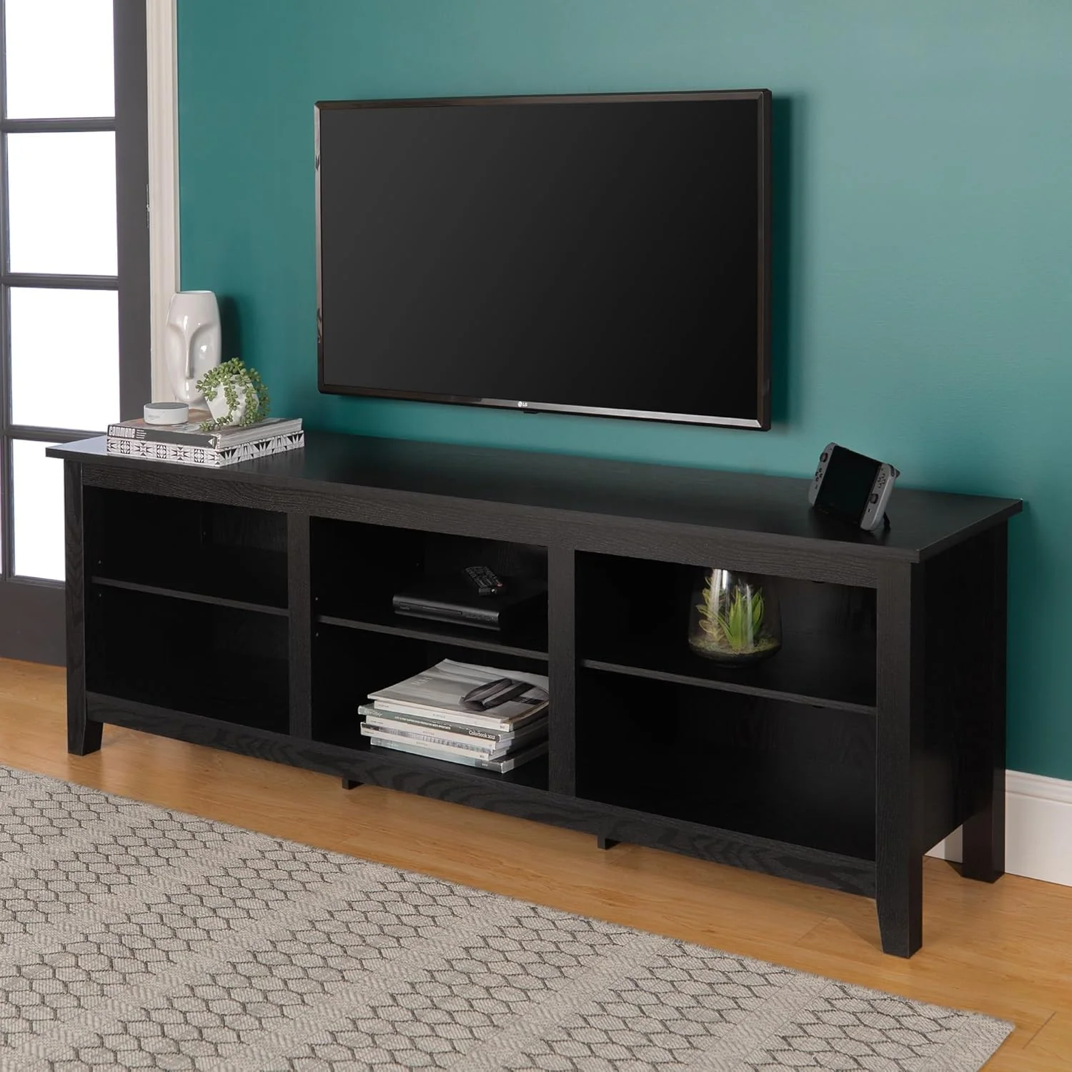 Damage - Walker Edison Wren Classic 6 Cubby TV Stand for TVs up to 80 Inches, 70 Inch, Black - Image 2