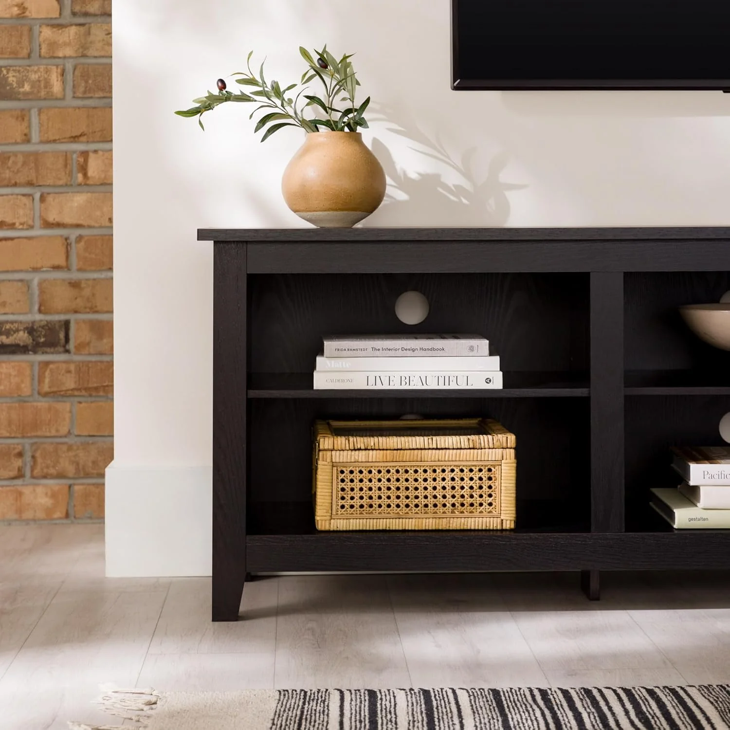 Damage - Walker Edison Wren Classic 6 Cubby TV Stand for TVs up to 80 Inches, 70 Inch, Black - Image 3