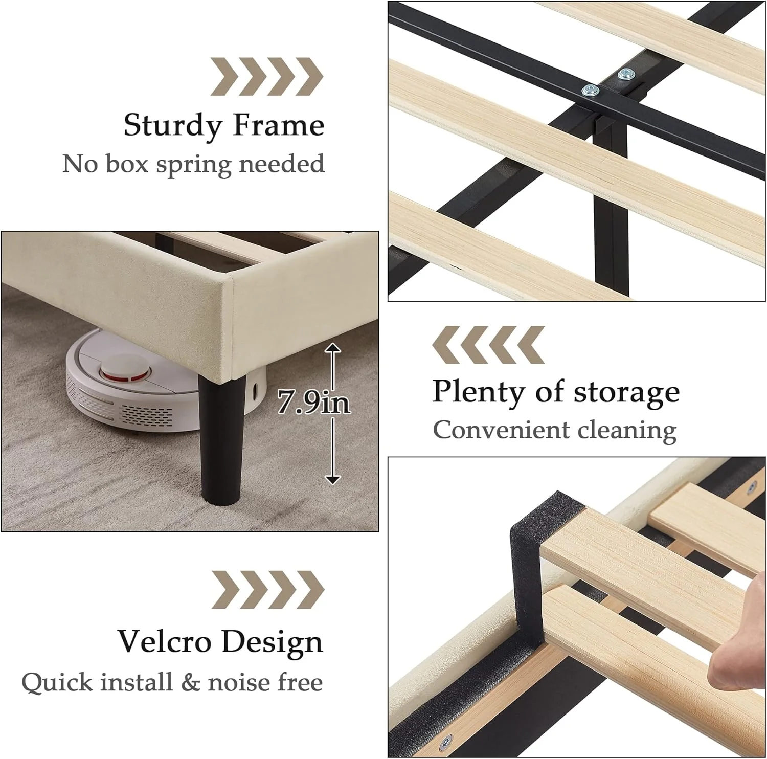 NEW - VECELO Twin Size Bed Frame Premium Velvet Upholstered Platform with Height Adjustable Headboard/Mattress Foundation, Solid Wooden Slat Support, No Box Spring Needed/Easy Assembly - Retail $150 - Image 4