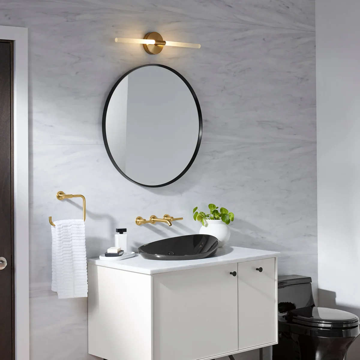 Kohler Orime 28" Brushed Nickel Round Framed Mirror - Retail $125 - Image 2