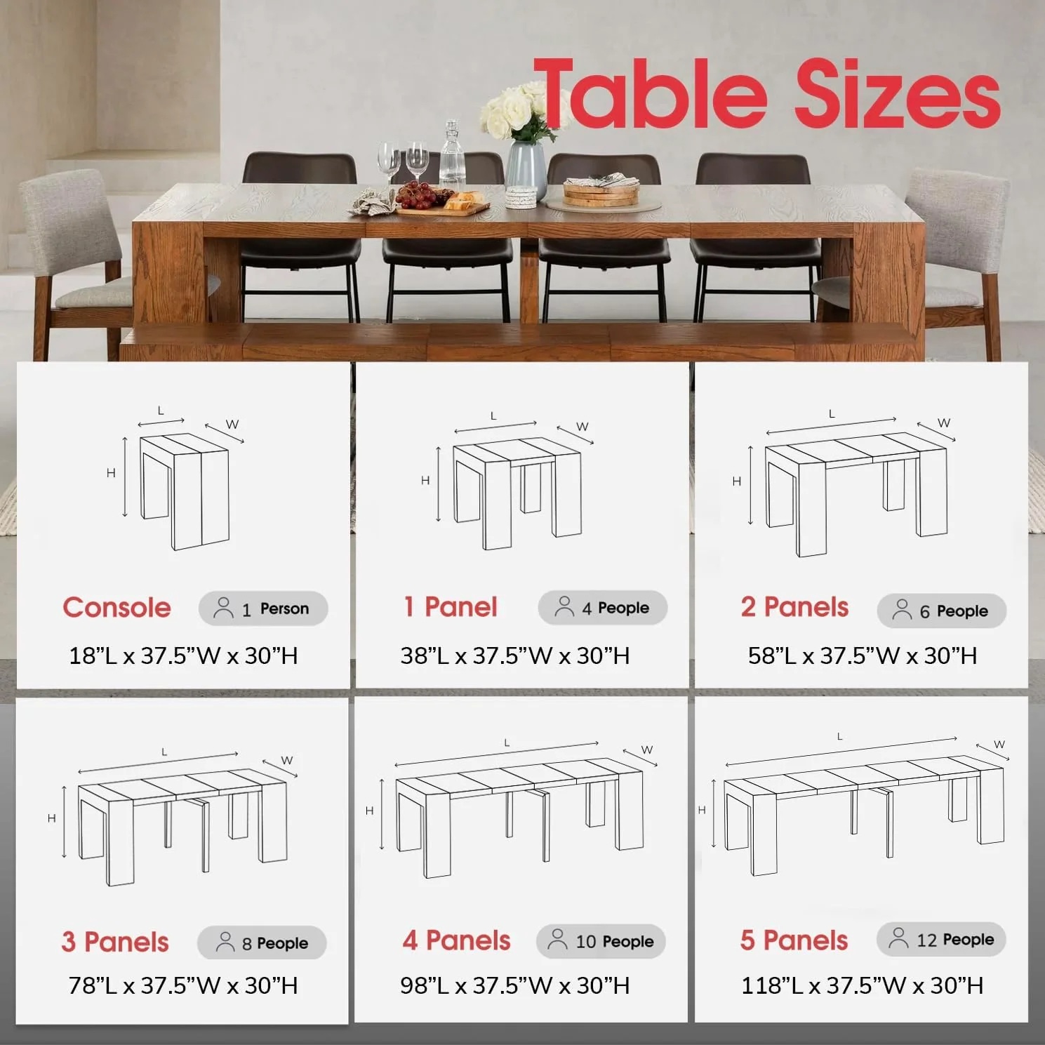NEW - Transformer Table Expandable Dining Set for 2 to 12, Solid Wood Extendable Kitchen Table, Space-Saving Furniture, Small to Large Adjustable Dining Set with Bench- Retail $1899 - Image 3
