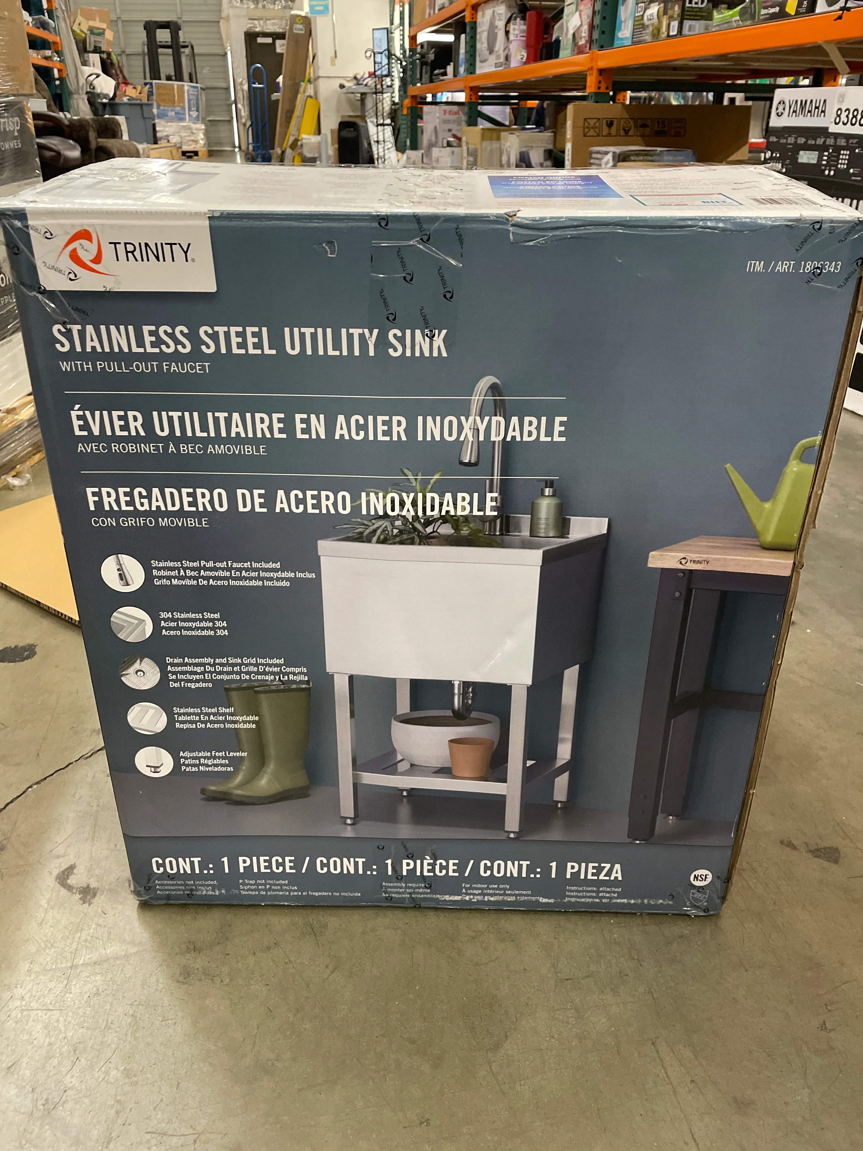 TRINITY 18" x 16" x 13" Stainless Steel Utility Sink with Pull-out Faucet - Retail $290 - Image 5