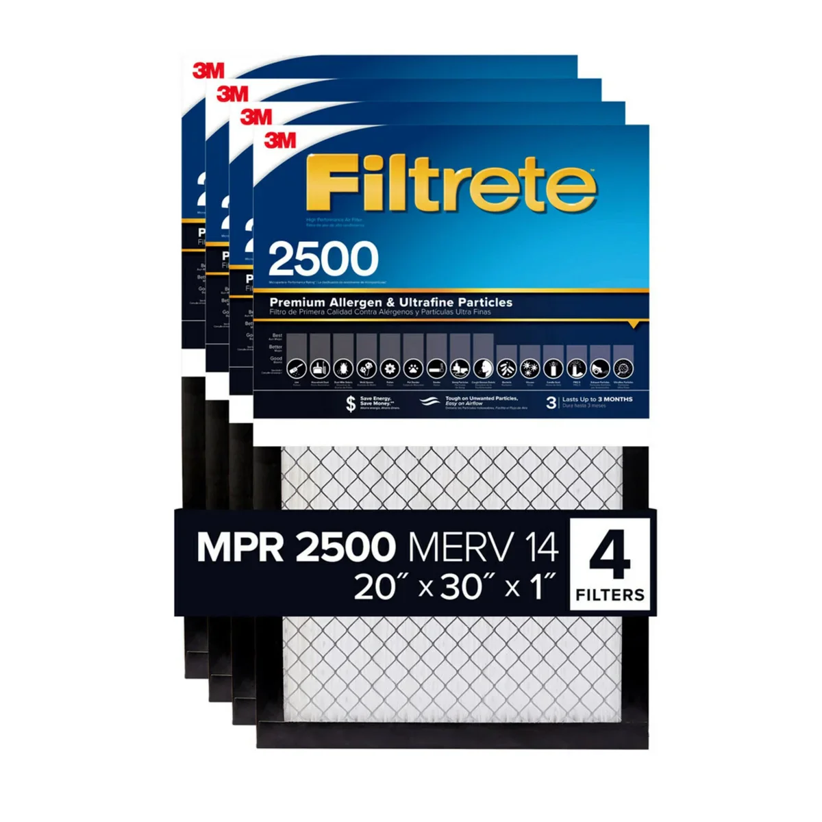 Filtrete Air Filter 20x30x1 2500 Series Filter, 4-pack