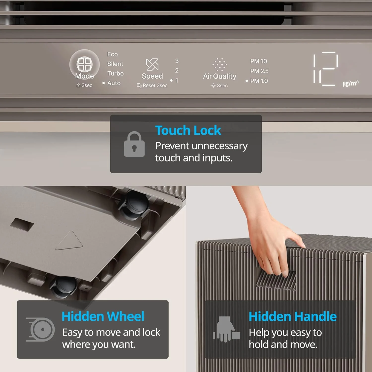NEW - COWAY Air Purifiers for Large Room Whole Home Up to 4,253ft², 2 Sets of XL Washable Pre-Filters and True HEPA Filters for Dual Purification, PM1.0 AQI, Turbo Mode, Timer, Wheels, 5yr Warranty, ProX(B) - Image 8