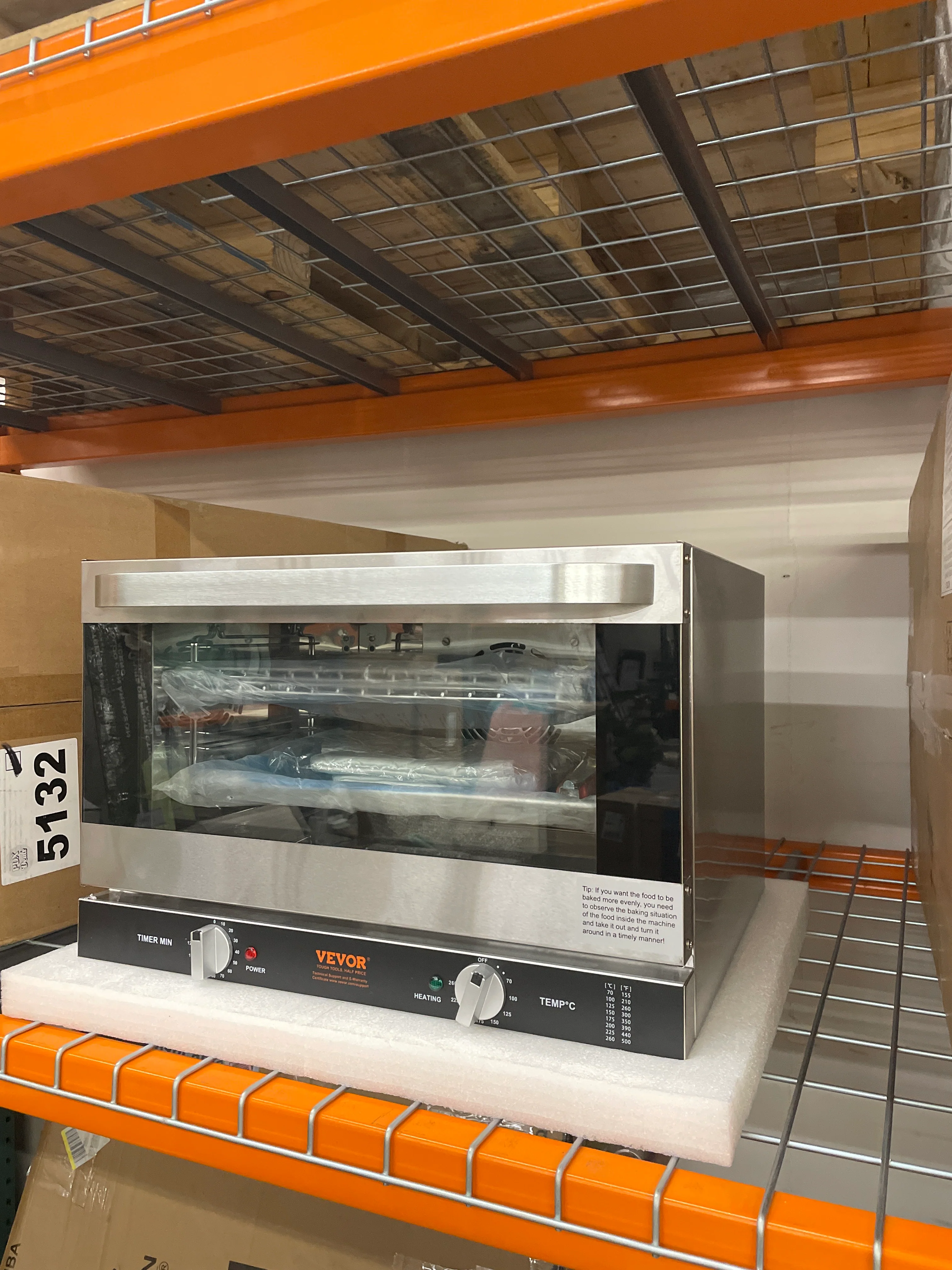 NEW - VEVOR Commercial Convection Oven, 47L, 1600W, 4-Tier Design, Glass Door, Countertop Size, Includes Racks & Trays - Image 8
