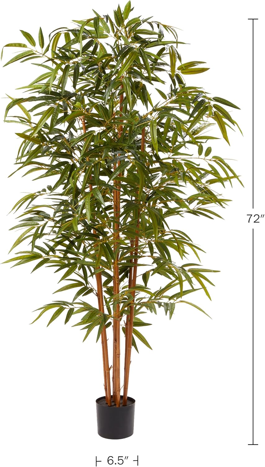 Artificial Bamboo Tree - 6FT Fake Plant with Adjustable Leaves and Pot - Faux Plants Indoor for Home, Restaurant, or Office Décor by Pure Garden - Retail $80 - Image 2