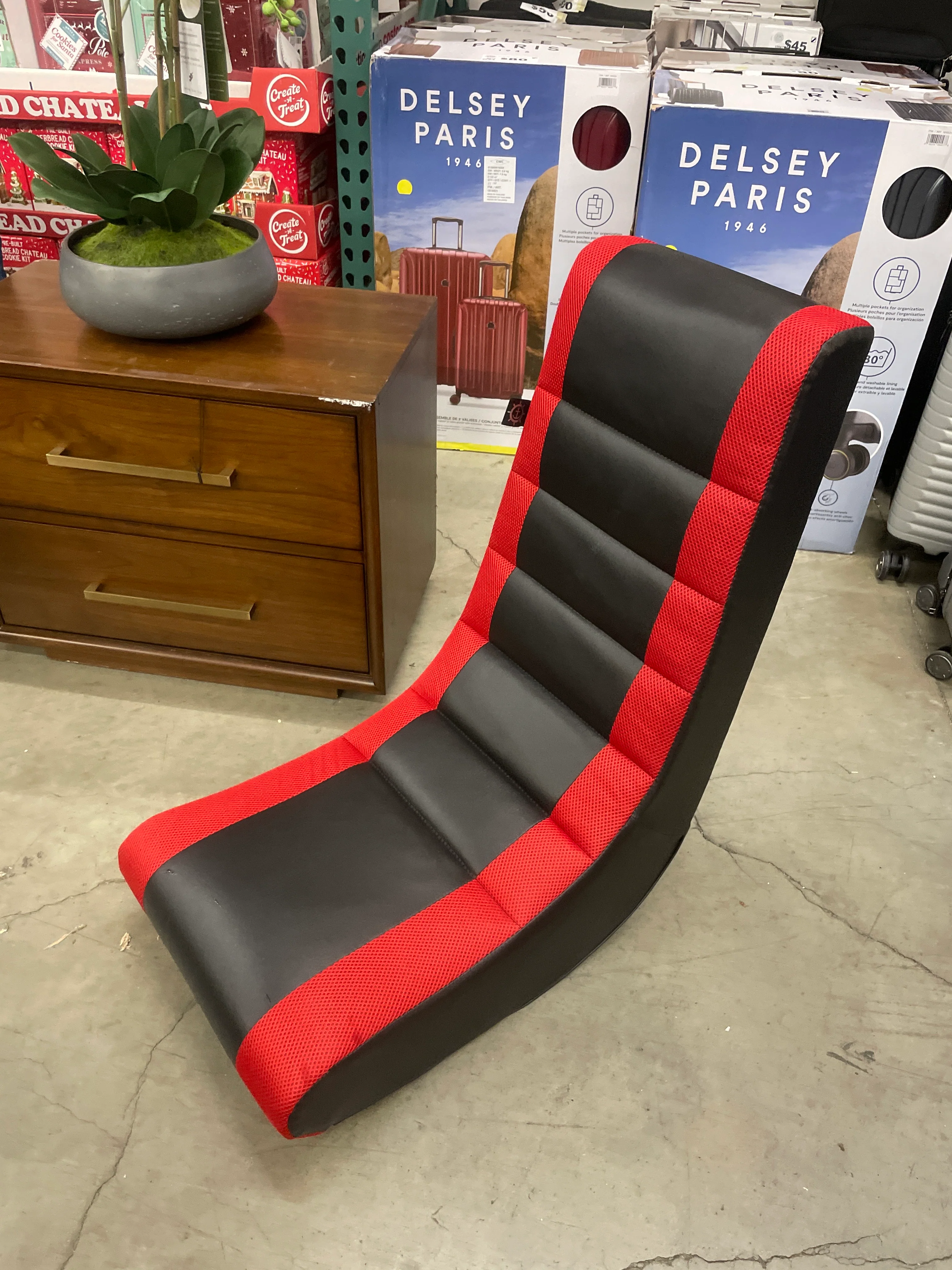 The Crew Furniture Classic Video Rocker Floor Gaming Chair, Kids and Teens, Racing Stripe PU Faux Leather & Polyester Mesh, Black/Red - Retail $40 - Image 5