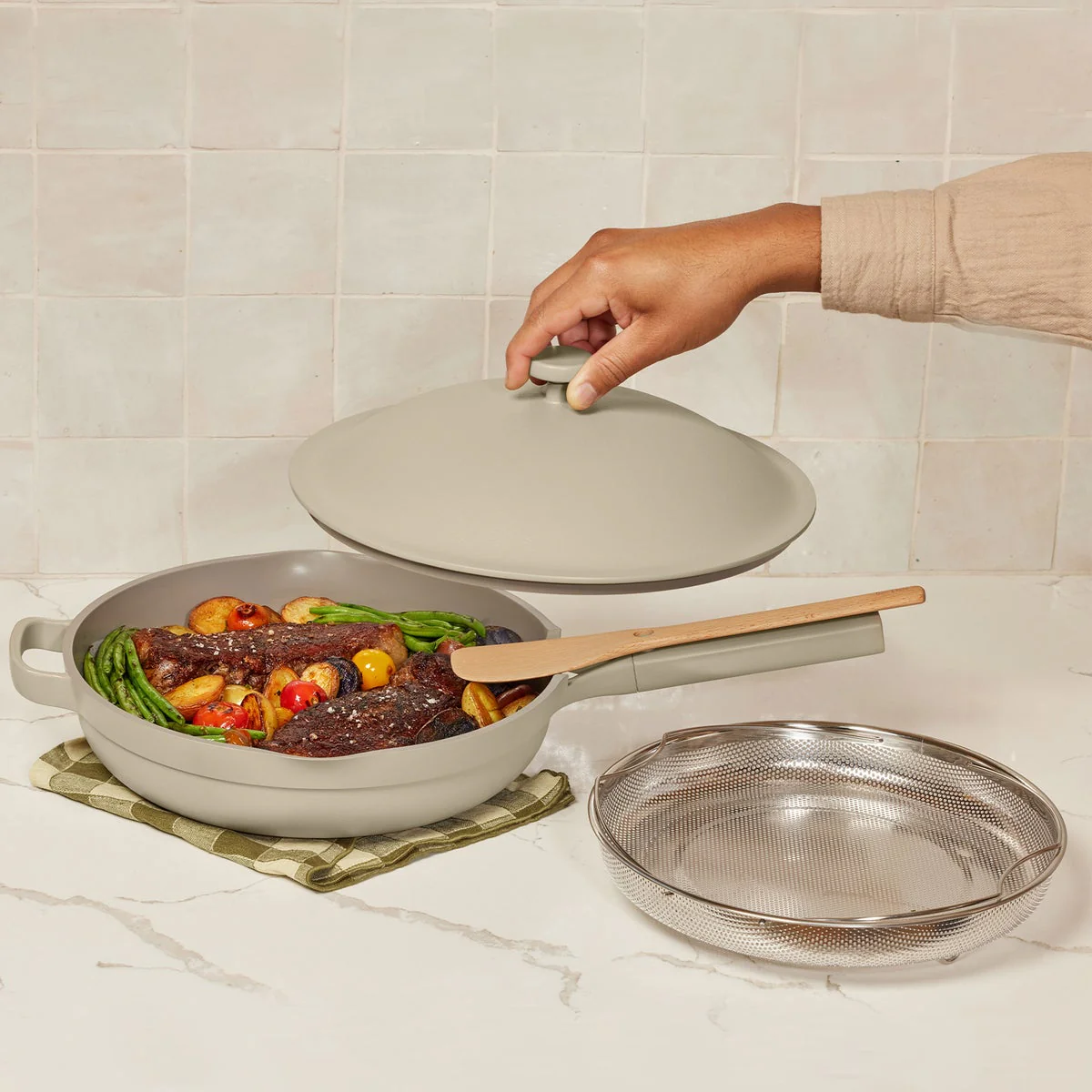 NEW - Our Place 4-piece Ceramic Nonstick 12.5” Family Sized Always Pan with Steamer - Image 2