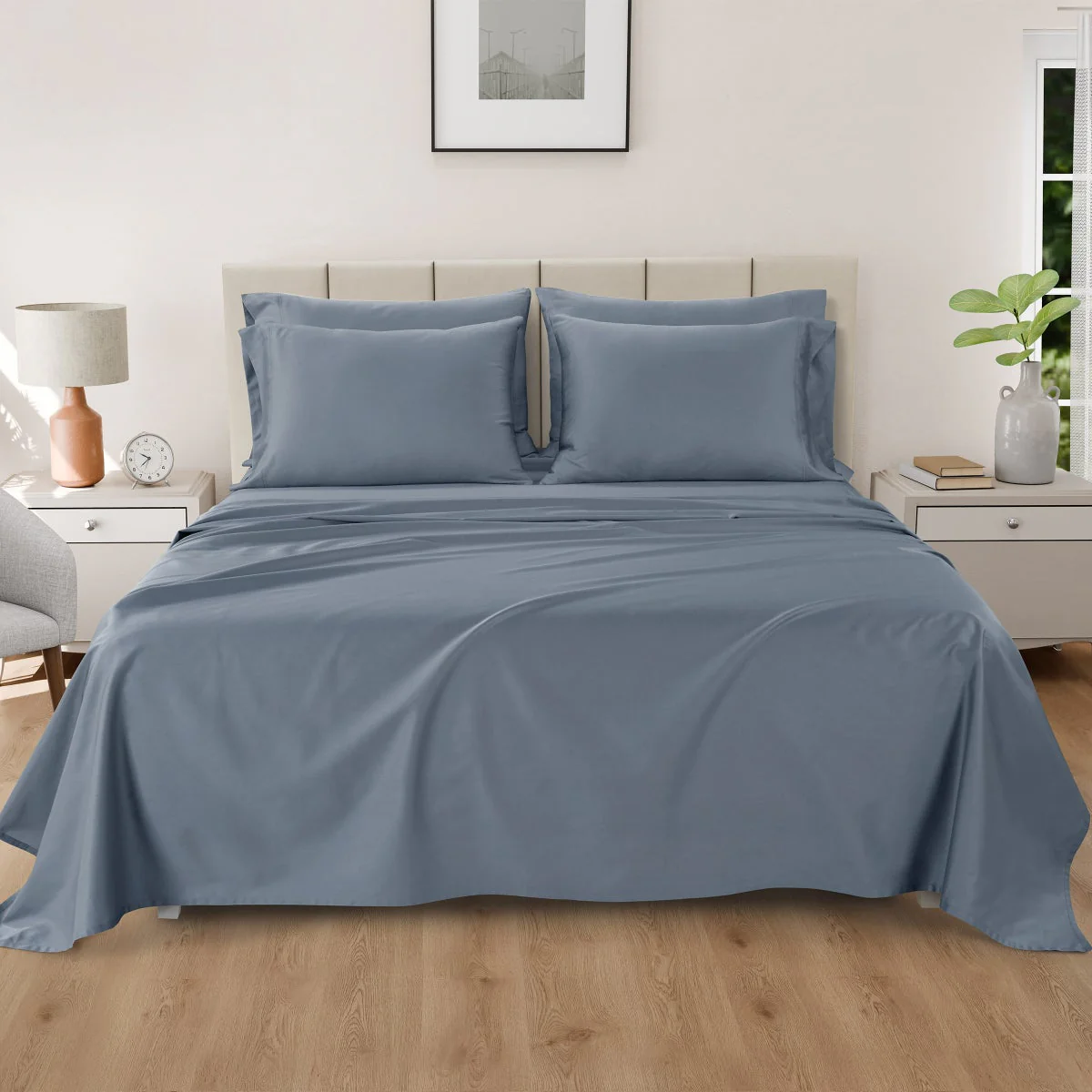 QUEEN, Blue, Pure Earth Organic 300 Thread Count 6-piece Sheet Set - Image 2