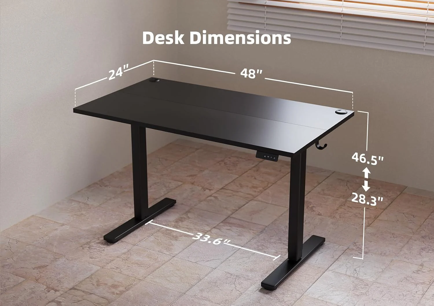 Seang Electric Standing Desk With Adjustable Height, 48x24 Inch, Sit Stand With Splice Board for Home Office Computer Workstation, Black Frame/Black Top - Image 3
