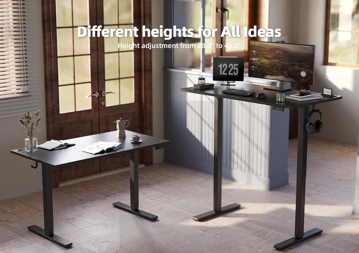 Seang Electric Standing Desk With Adjustable Height, 48x24 Inch, Sit Stand With Splice Board for Home Office Computer Workstation, Black Frame/Black Top - Image 4