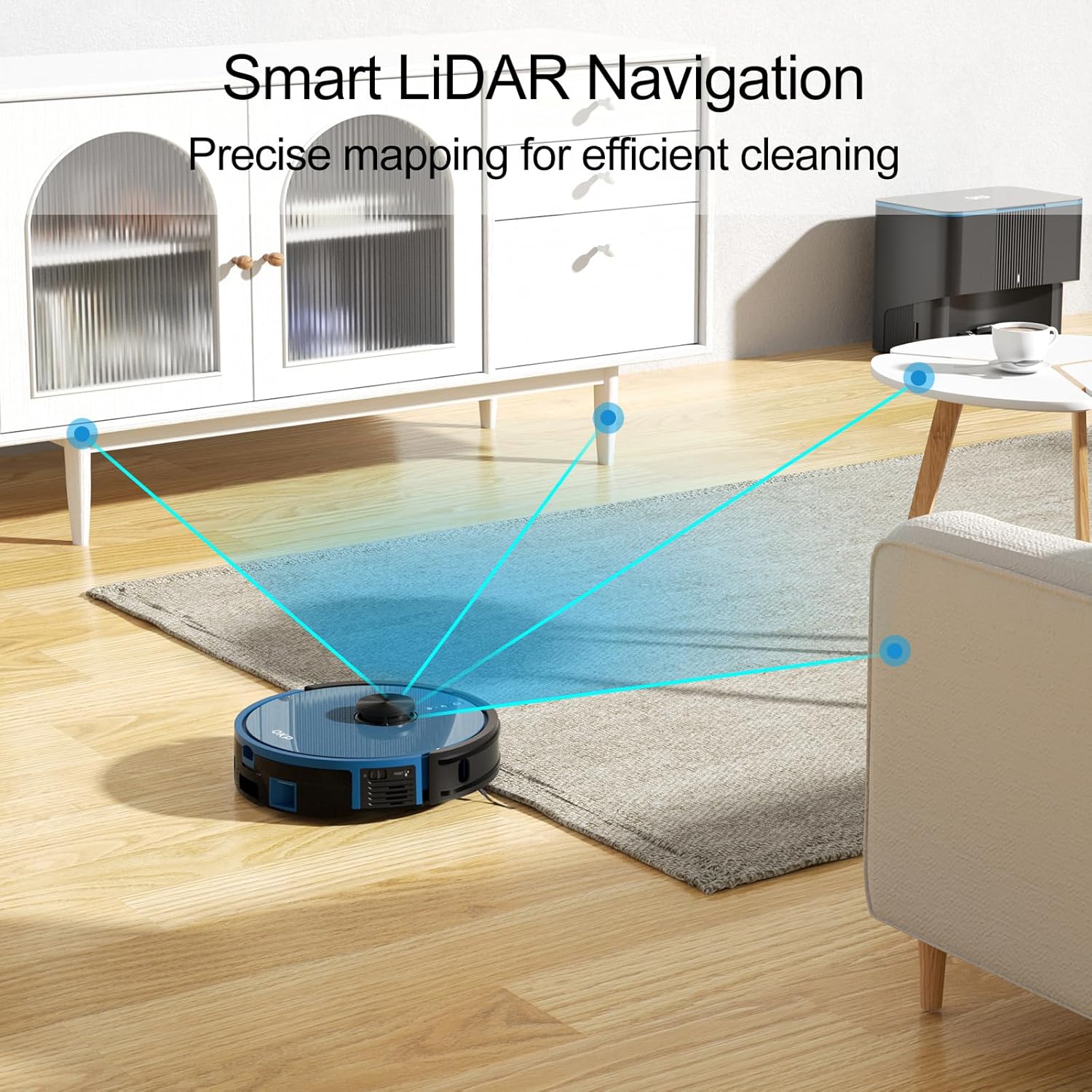 NEW - OKP L3 Robot Vacuum with Self-Empty Base, 90-Day Capacity, 200mins Runtime, Lidar Navigation, Home Mapping, Schedule, WiFi/App/Alexa, Robotic Vacuum Cleaner for Pet, Hard Floors, Carpet - Image 2
