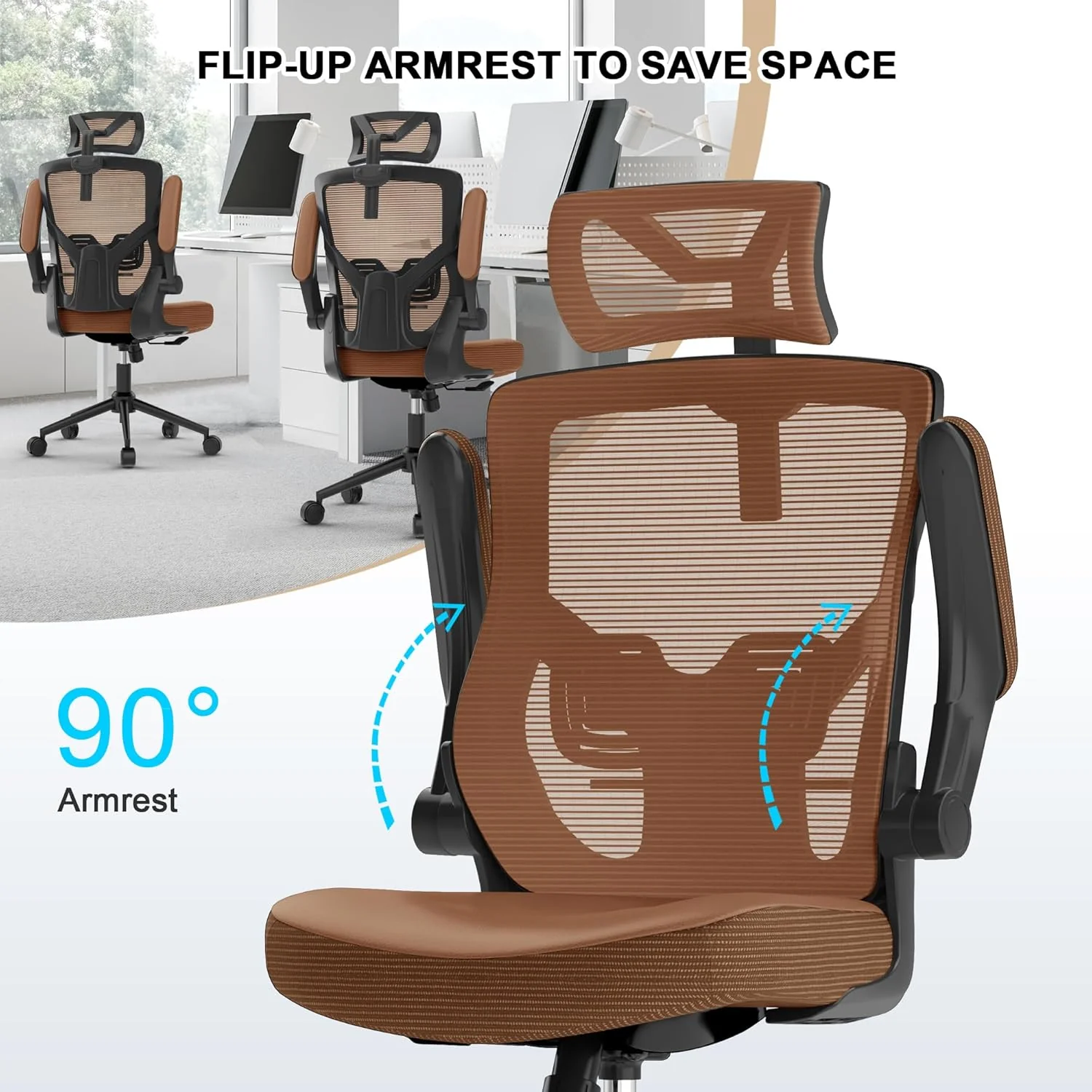 Home Office Chair, Ergonomic Comfy Desk Chair, High Back Computer Chair- Adjustable Headrest with Flip-Up Arms, Lumbar Support, Swivel Executive Task Chair (Mummy Brown, Modern) - Retail $150 - Image 4