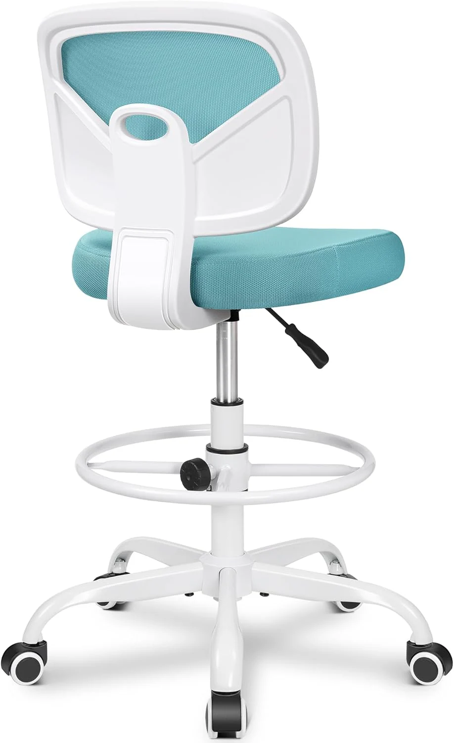 Primy Office Drafting Chair Armless, Tall Office Desk Chair Adjustable Height and Footring, Low-Back Ergonomic Standing Desk Chair Mesh Rolling Tall Chair for Art Room, Office or Home(Teal)