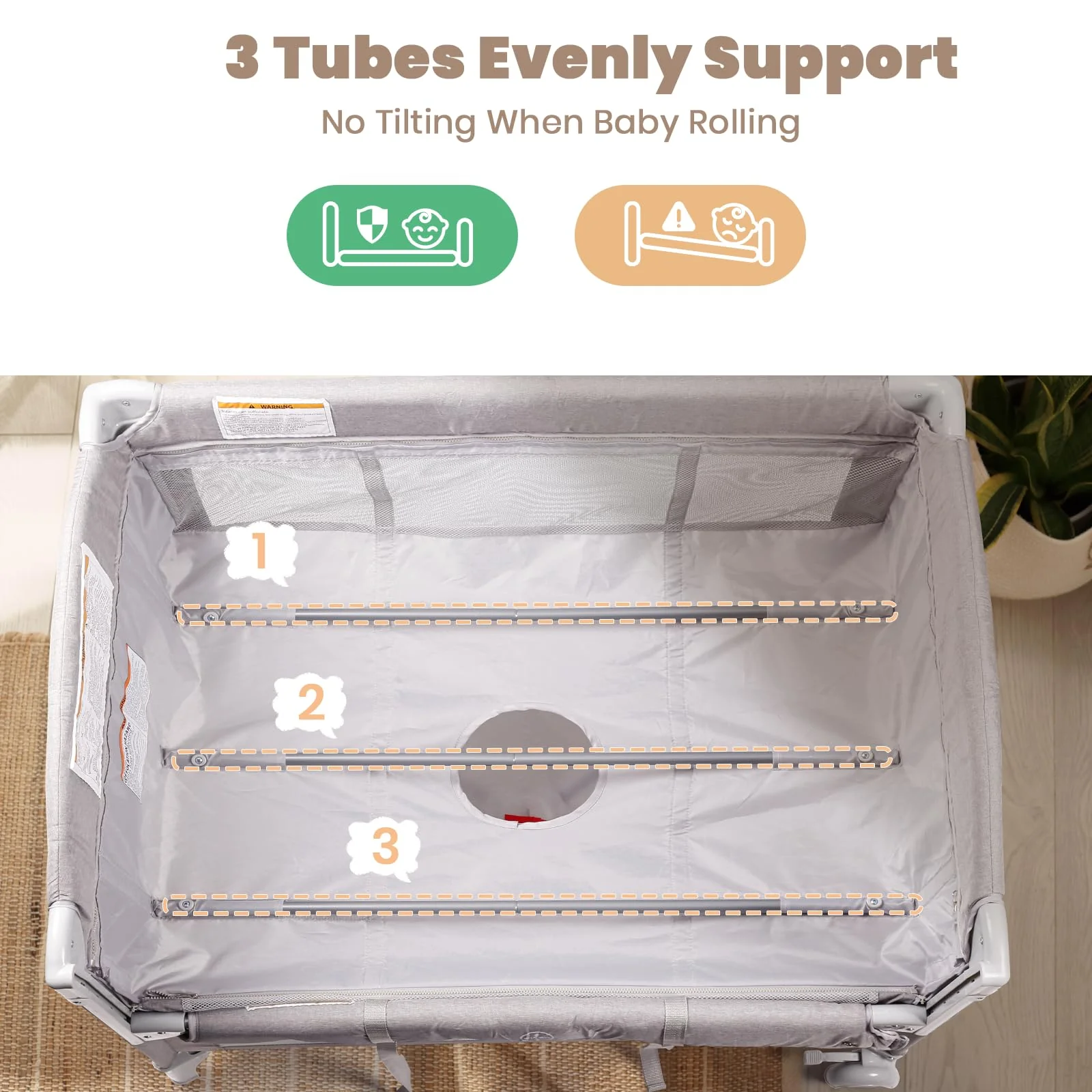 Baby Bassinets Bedside Sleeper, 4 in 1 Portable Bedside Crib w/Mattress, Diaper Changer, Storage Basket, Music Box, Carry Bag, Foldable Playard Sleeper for Newborn (Light Gray) - Image 5