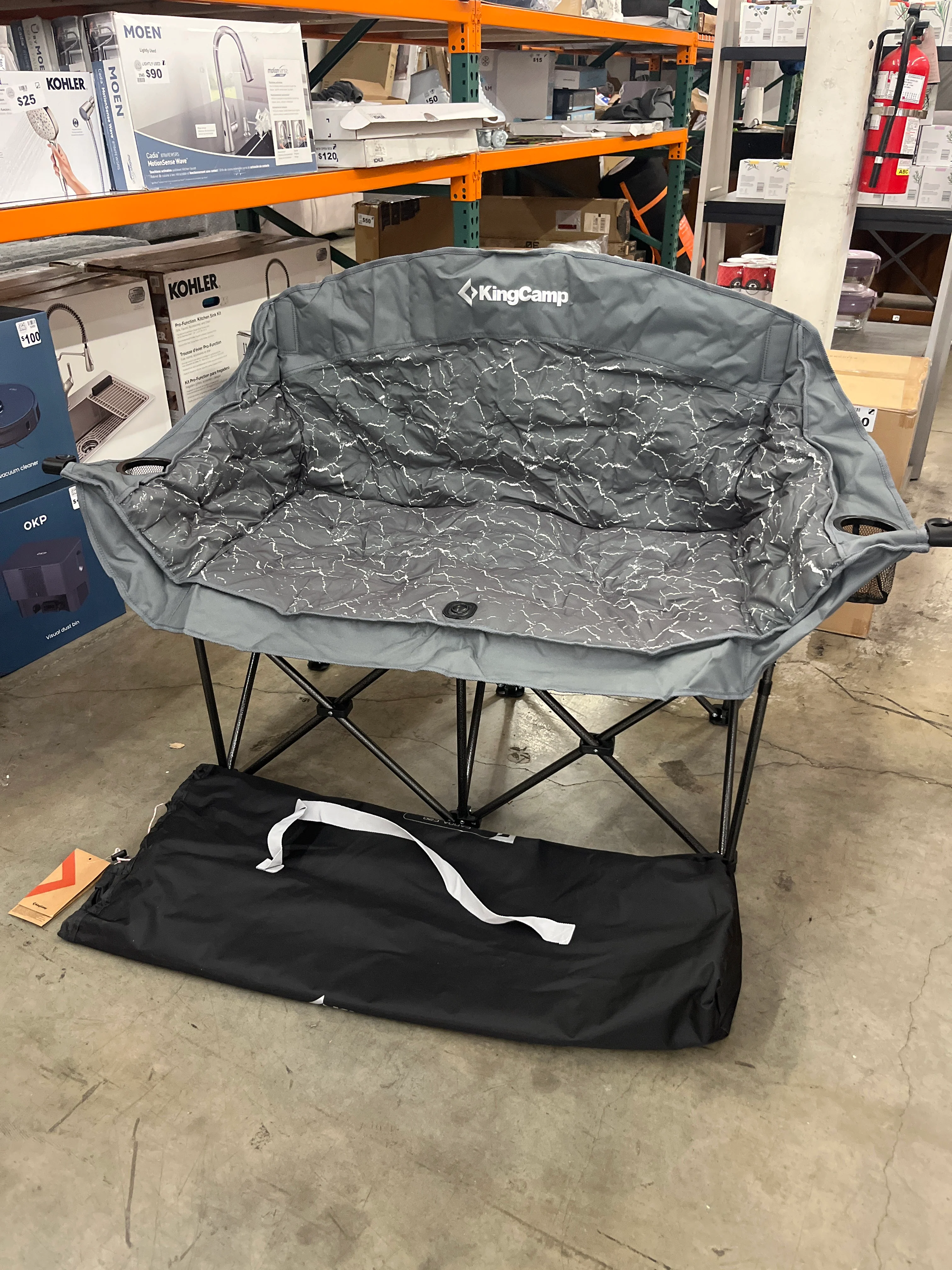 KingCamp Double Camping Chairs Oversized for Adults, Folding Padded Loveseat Campig Chair,Camping Couch with Cup Holder Wine Glass Holder,Support 440 lbs for Outdoor Lawn Beach Travel,Volcapetra - Retail $120 - Image 7