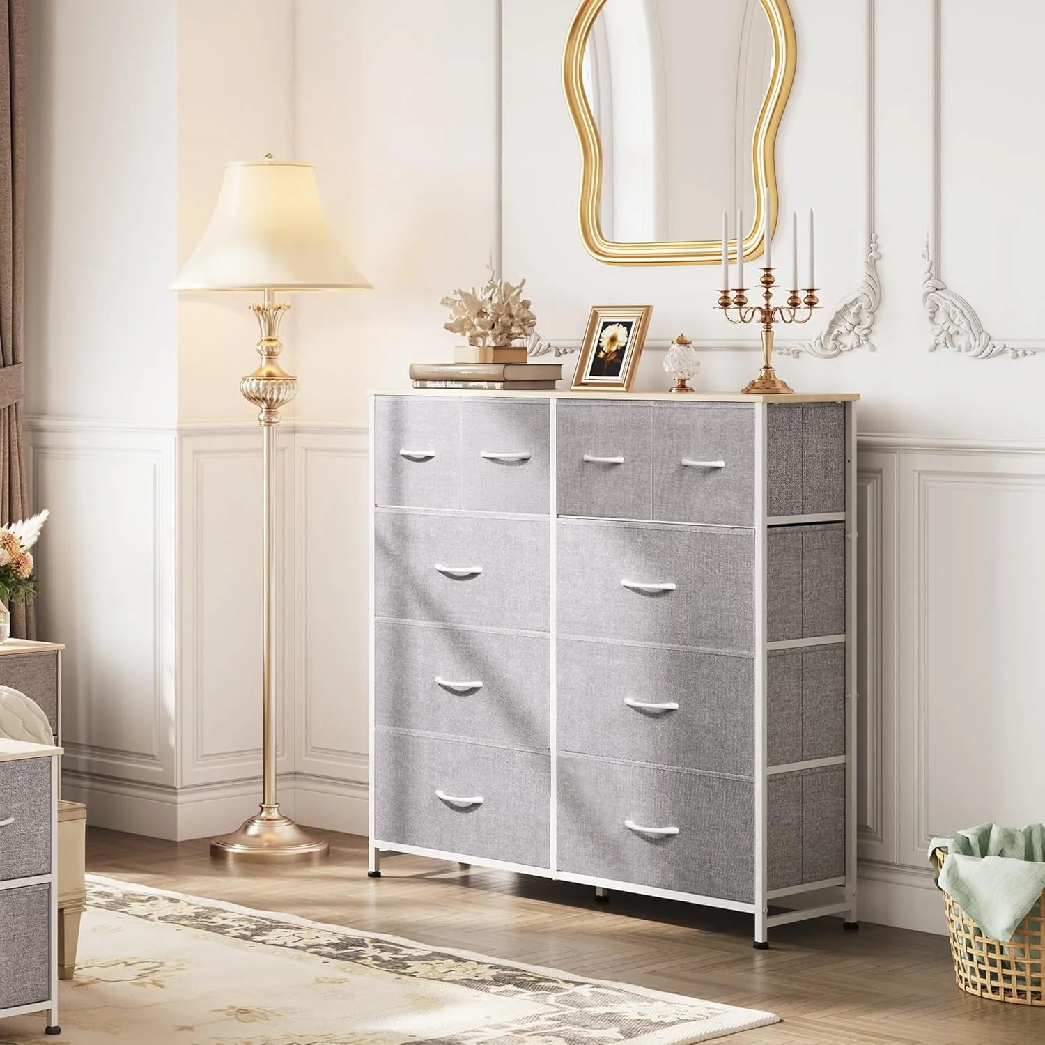 WLIVE Fabric Dresser for Bedroom, Dresser with 10 Drawers, Storage Tower with Fabric Bins, Double Dressers, Chest of Drawers for Closet, Living Room, Hallway, Light Grey - Retail $80 - Image 2