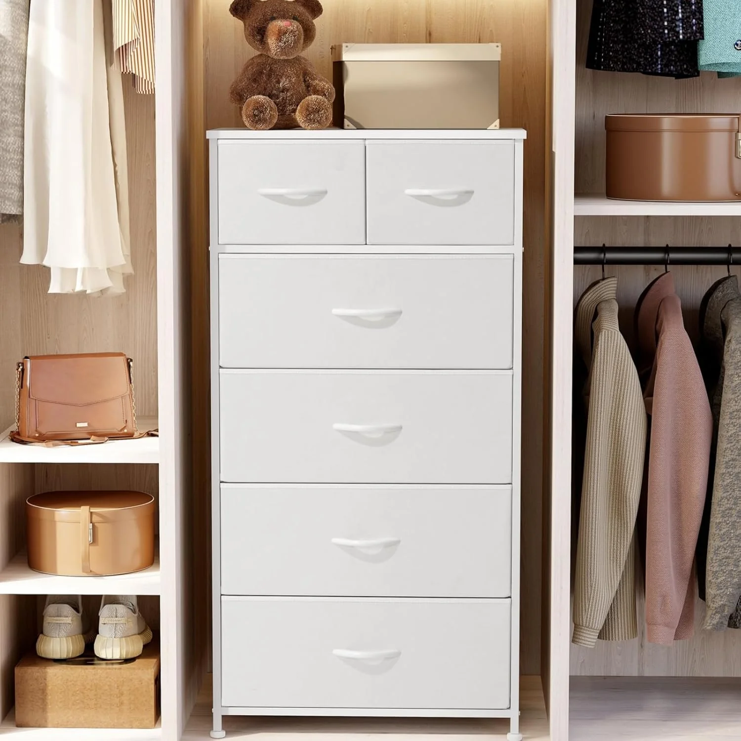Crestlive Products Tall Dresser for Bedroom Vertical Skinny Dresser - Sturdy Steel Frame, Wood Top, Easy Pull Fabric Bins- Organizer Unit for Bedroom, Entryway, Closets - 6 Drawers (White) - Image 4