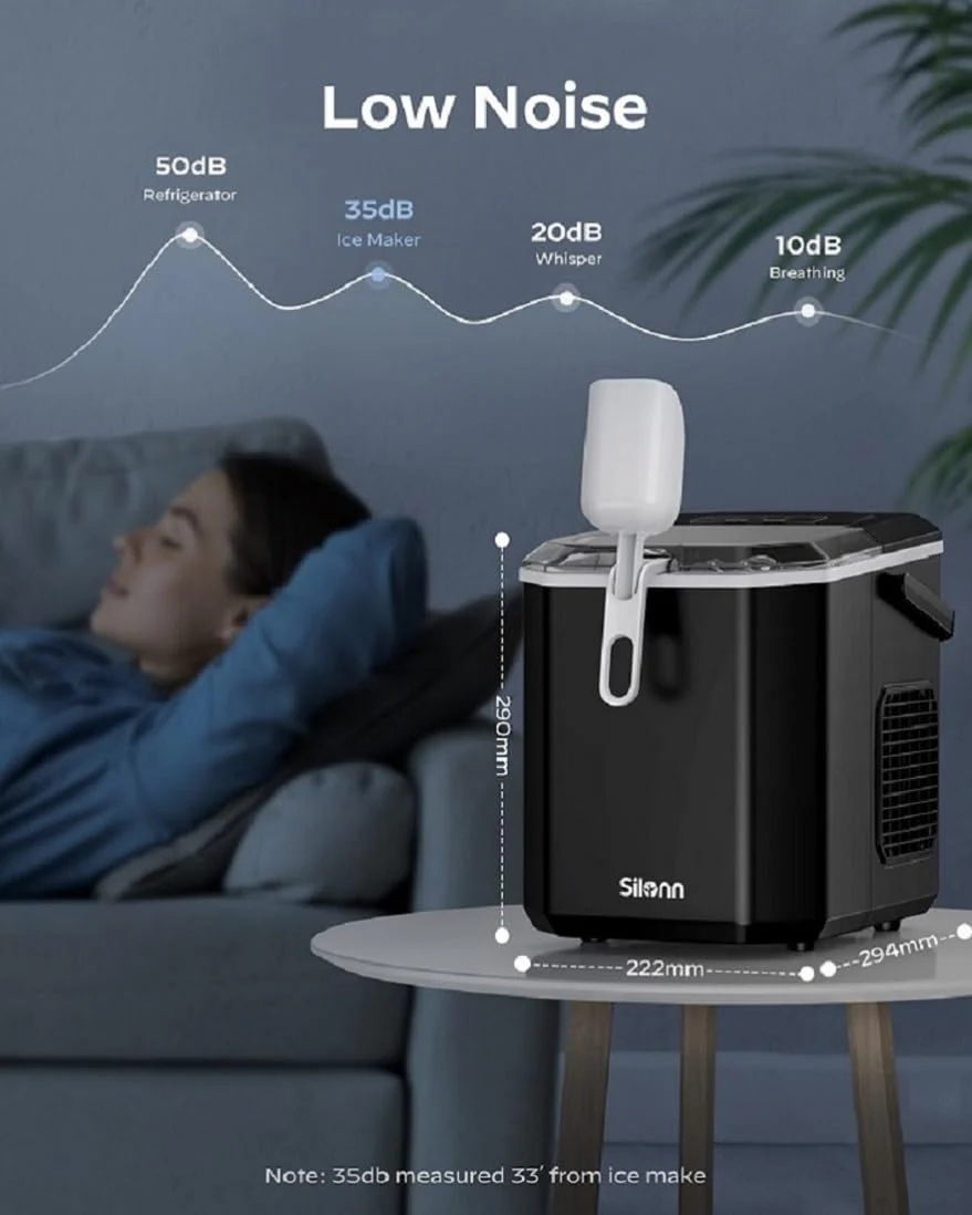 Silonn Ice Maker Countertop, Portable Ice Machine with Carry Handle, Self-Cleaning Ice Makers with Basket and Scoop, 9 Cubes in 6 Mins, 26 lbs per Day, Ideal for Home, Kitchen, Camping, RV - Retail $102 - Image 7