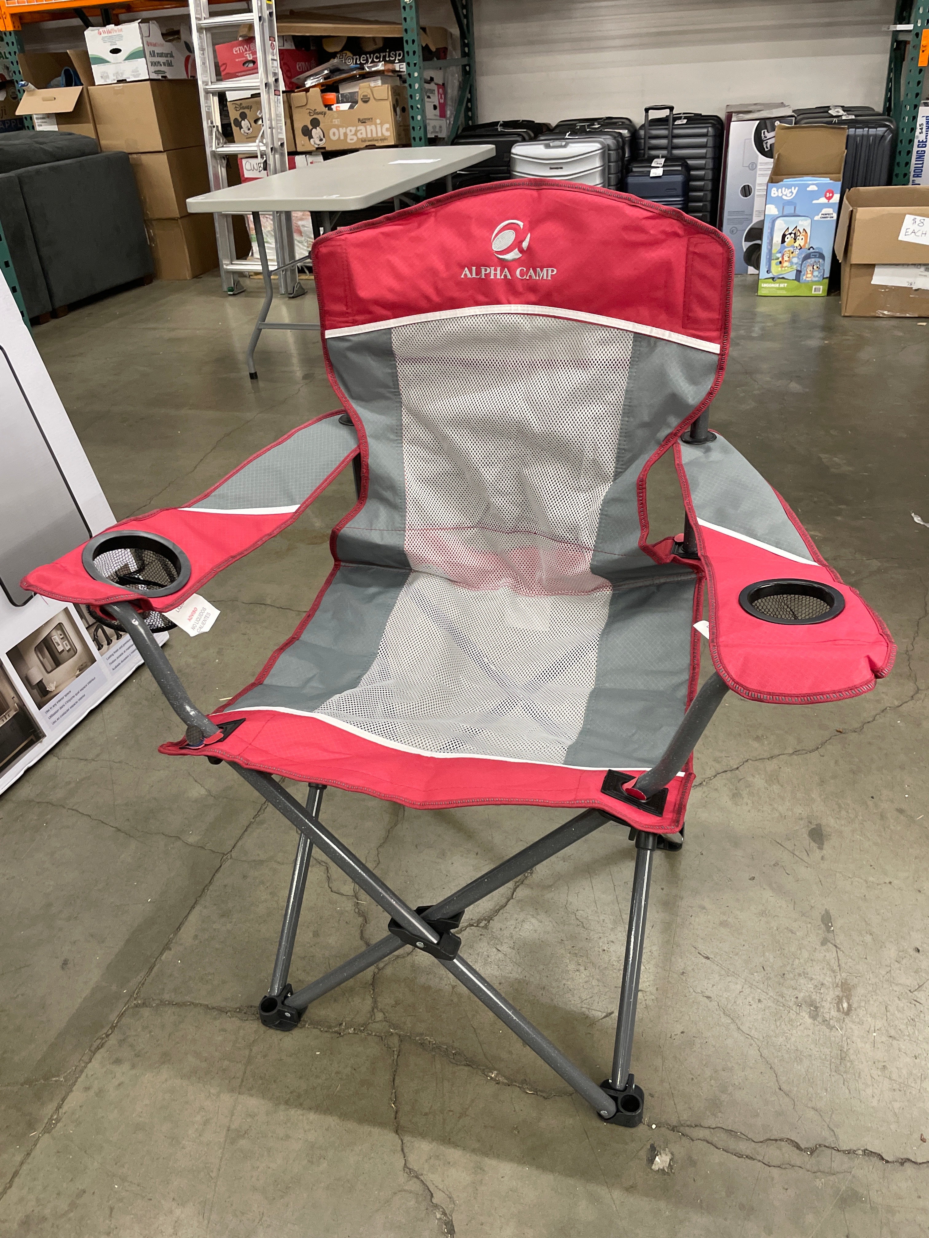 ALPHA CAMP Oversized Mesh Back Camping Folding Chair Heavy Duty Support 350 LBS Collapsible Steel Frame Quad Chair Padded Arm Chair with Cup Holder Portable for Outdoor (Red) - Retail $90 - Image 5