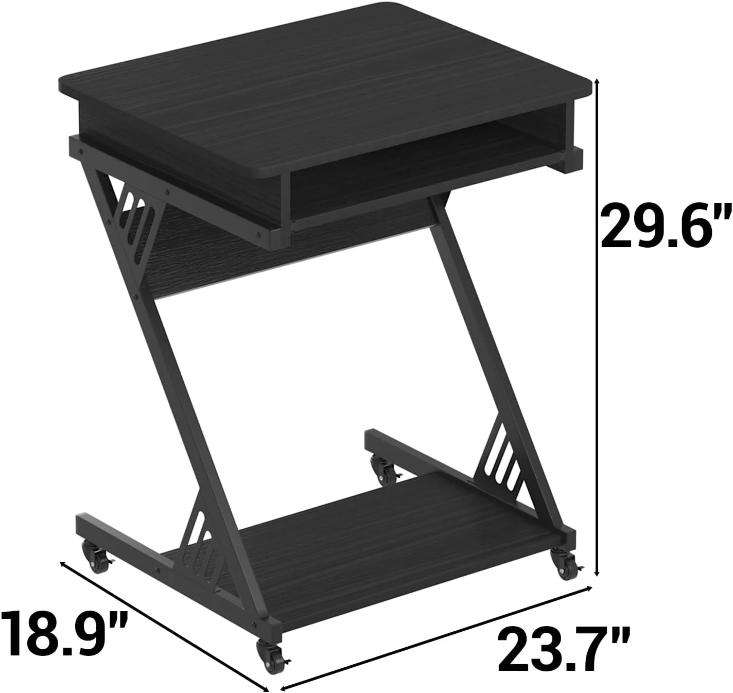 Zenira 24 Inch Small Computer Desk, 30 Inch Tall Computer Desk with Drawers, Corner Computer Desk with Wheels, Gaming Desk for Bedroom, Home, Office, Black - Image 3