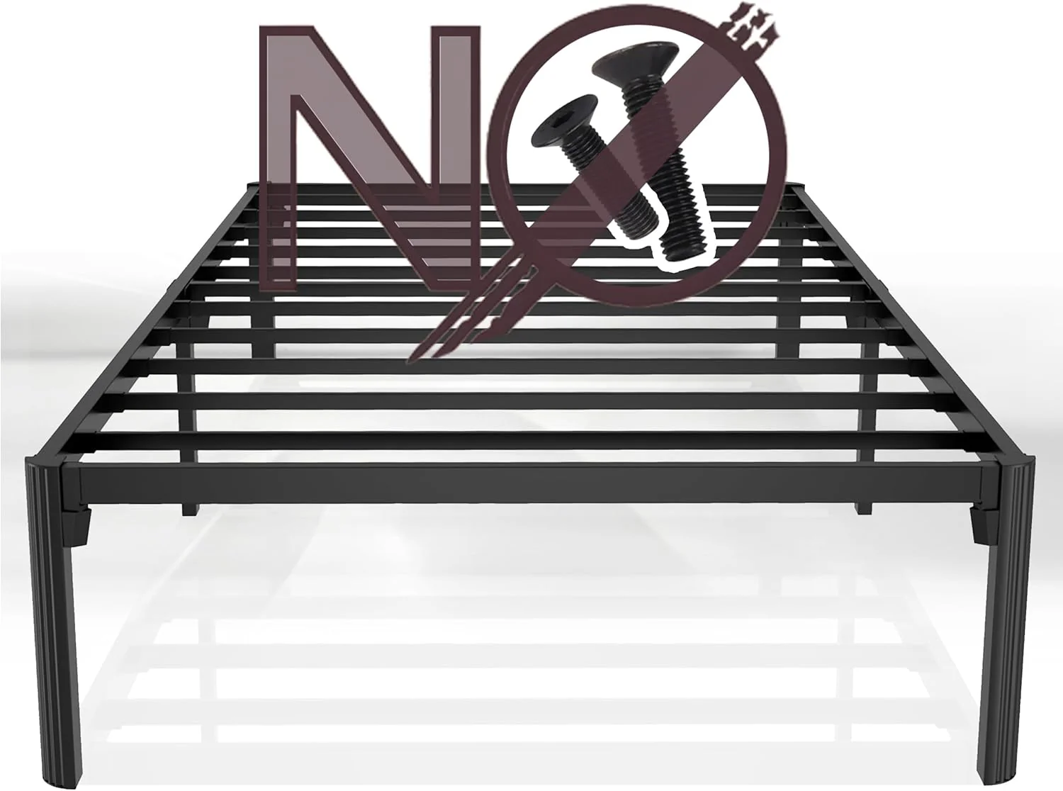 TWIN Size Bed Frame 14 Inch, Express Setup Heavy Duty Metal Frames with Steel Slats Support Ample Storage Screw Free Design, No Box Spring Needed, Noise Free, Black - Image 2