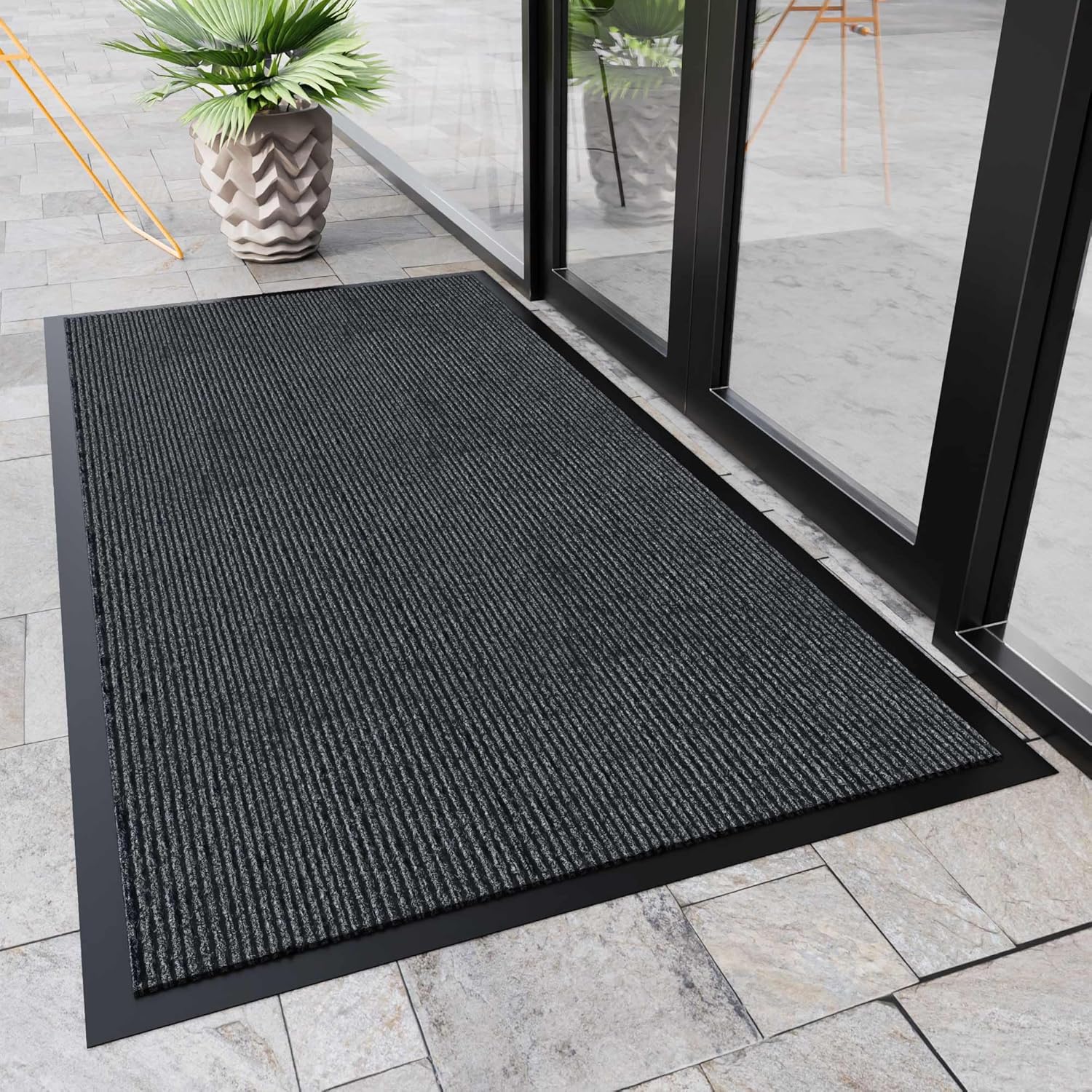 Indoor Outdoor Door Mat, 5’ x 3' Doormat for Entryway, Rubber Backing Non Slip Front Door Mat Outside Entrance, Super Absorbent Commercial Floor Mat for Home Office - Retail $73 - Image 2