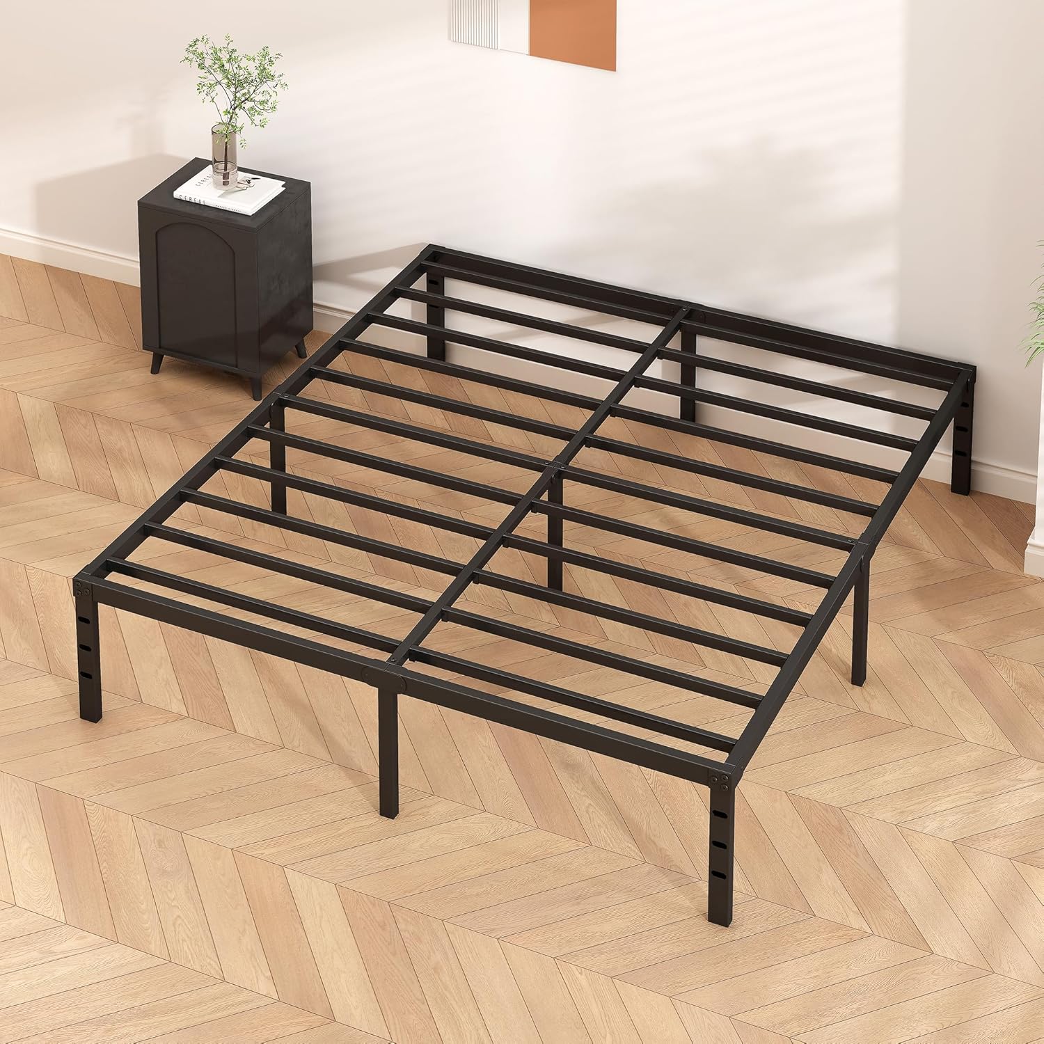 Metal Platform Bed Frame 14 Inch Tall,No Box Spring Needed,Queen Size Bed with Heavy Duty Strong Support Slats,Easy to Assemble,Black - Retail $50 - Image 11