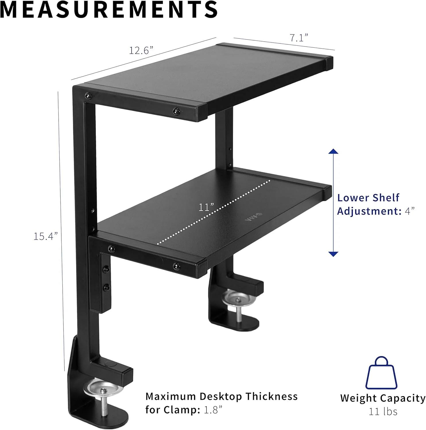 VIVO Clamp-on 13 inch Above or Below Desk 2-Tier Shelving Unit for Table Accessories, Gaming Devices, and More, Storage Tray, Desktop Organizer, Black, STAND-SHELF2C - Retail $40 - Image 3