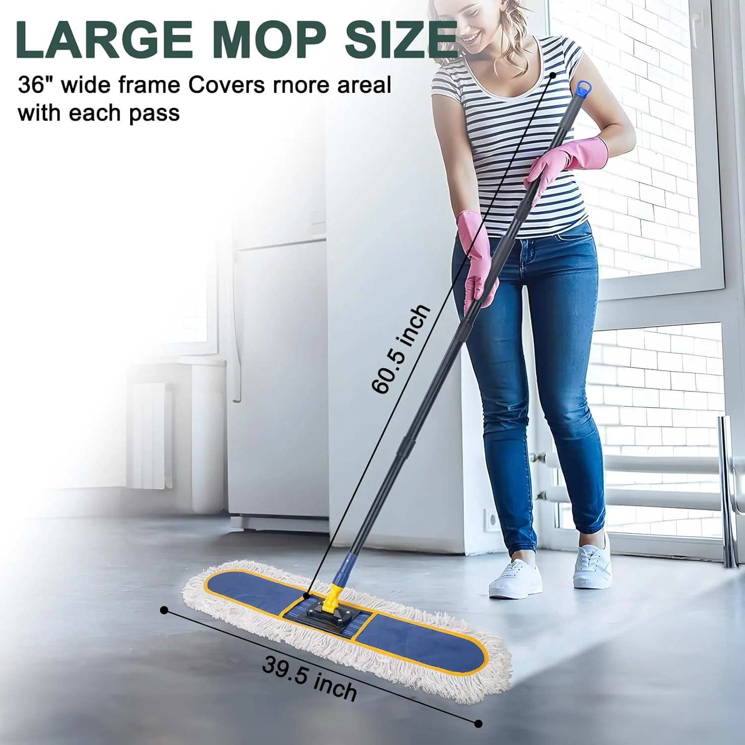 KeFanta 36" Commercial Dust Mops for Floor Cleaning,Industrial Dry Mop with Heavy Duty Long Handle,Large Cotton Reusable mop Head,for Hardwood,Tile,Concrete,Laminate,Garage Floors(Blue) - Retail $33 - Image 2