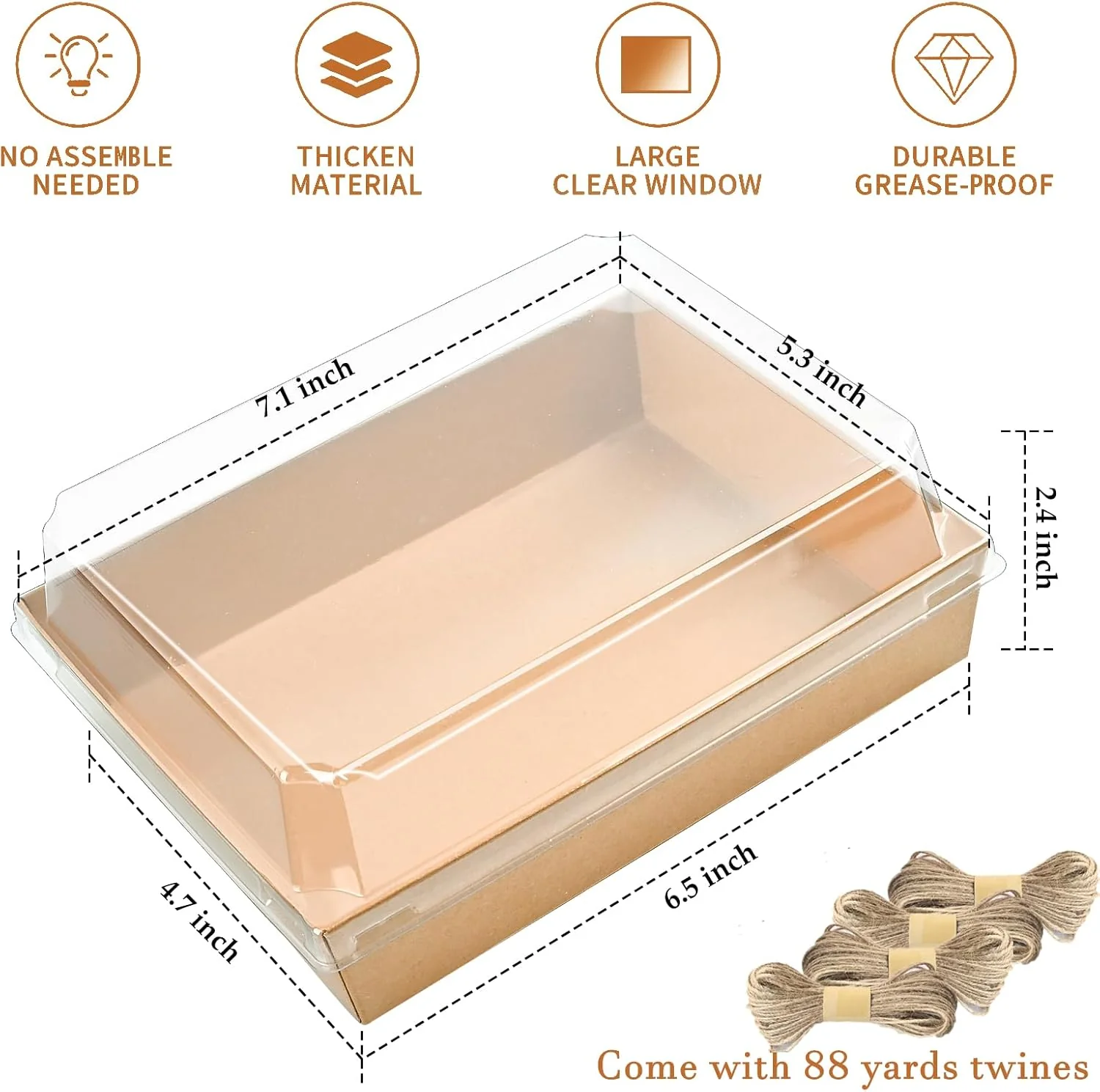 Ocmoiy 7x5 Inch Charcuterie Boxes with Clear Lids, 50 Pack Paper Bakery Boxes with Window, Disposable Take Out Food Containers for Sandwiches, Strawberries, Cookies, Cupcakes (Brown) - Image 2