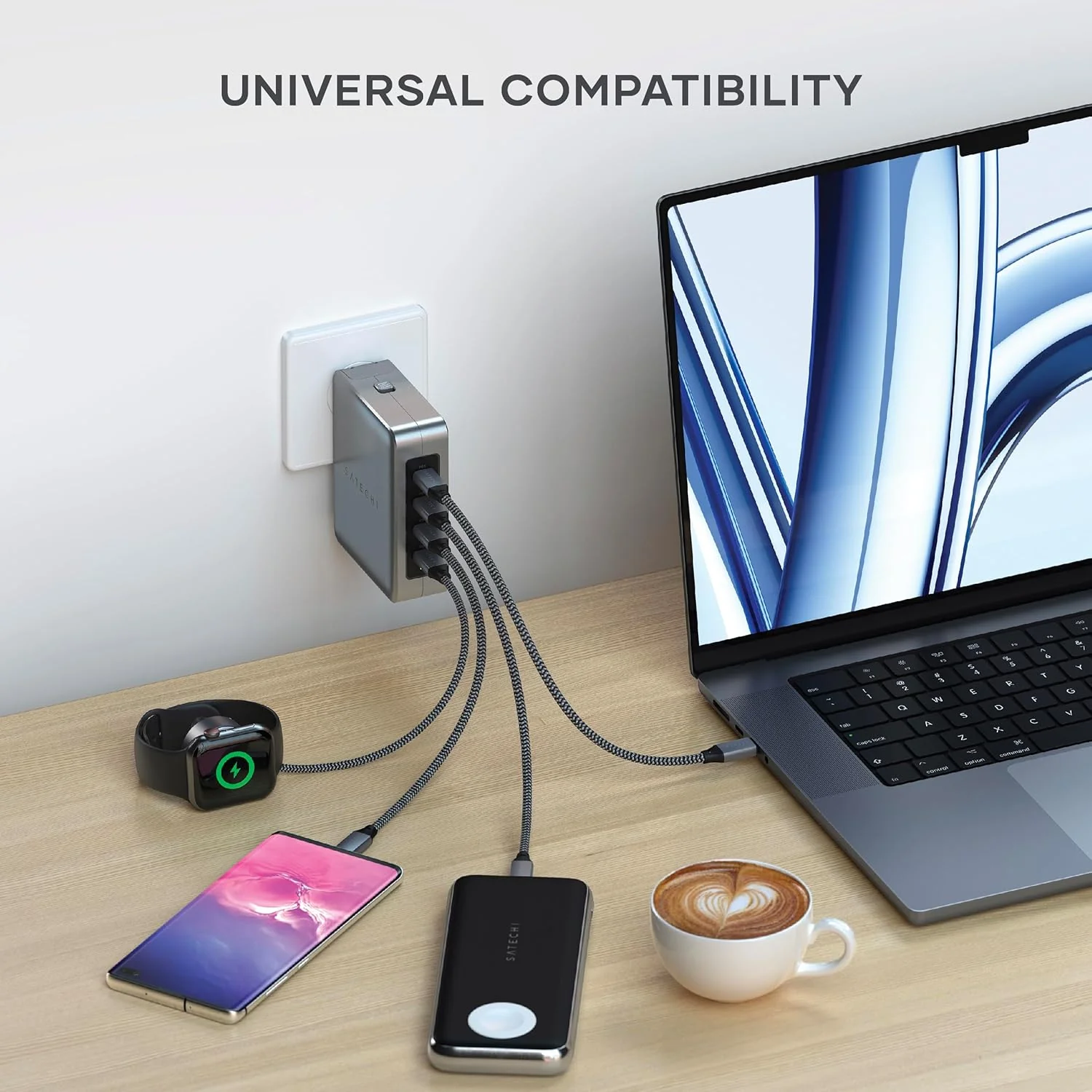 Satechi 145W GaN Travel Charger, 4-Port GaN USB C Charger, 2 USB-C PD 3.1, Fast Charging Travel Station for Laptop, for MacBook Air/Pro M5, iPad Air/Pro M5, iPhone 17 to 12 Series, Android, Windows - Image 5