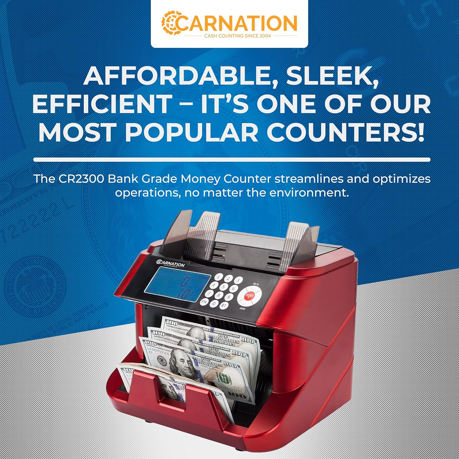 CARNATION Bill Cash Money Counter CR180 with UV and MG Counterfeit Detection Super Fast One Year Warranty (CR2300-stickerless) - Retail $99 - Image 3