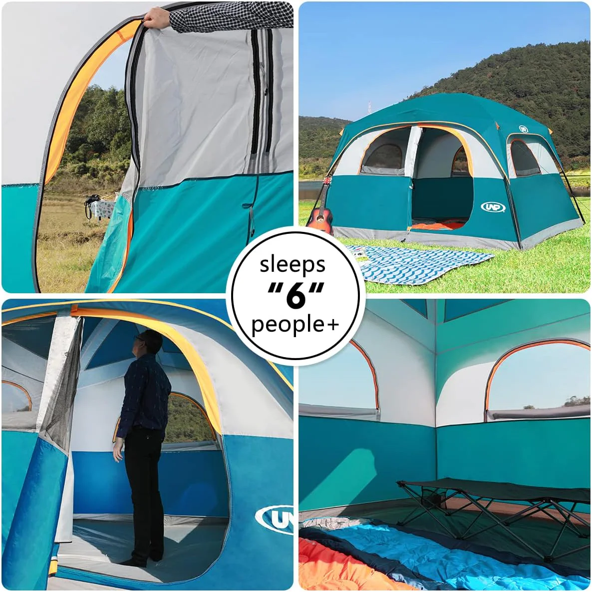 NEW - UNP Tents 6 Person Waterproof Windproof Easy Setup,Double Layer Family Camping Tent with 1 Mesh Door & 5 Large Mesh Windows -10'X9'X78in(H) - Image 3