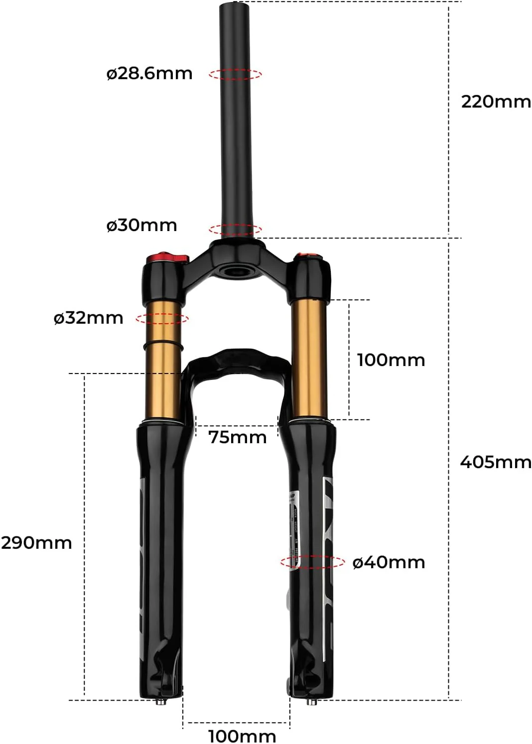 BOLANY 24inch Bike Suspension Air Fork 28.6mm(1-1/8inch)*220mm Thread-Less Straight Steerer 9mm Disc Brake Version MTB Front Fork 100/135mm Travel - Retail $120 - Image 2