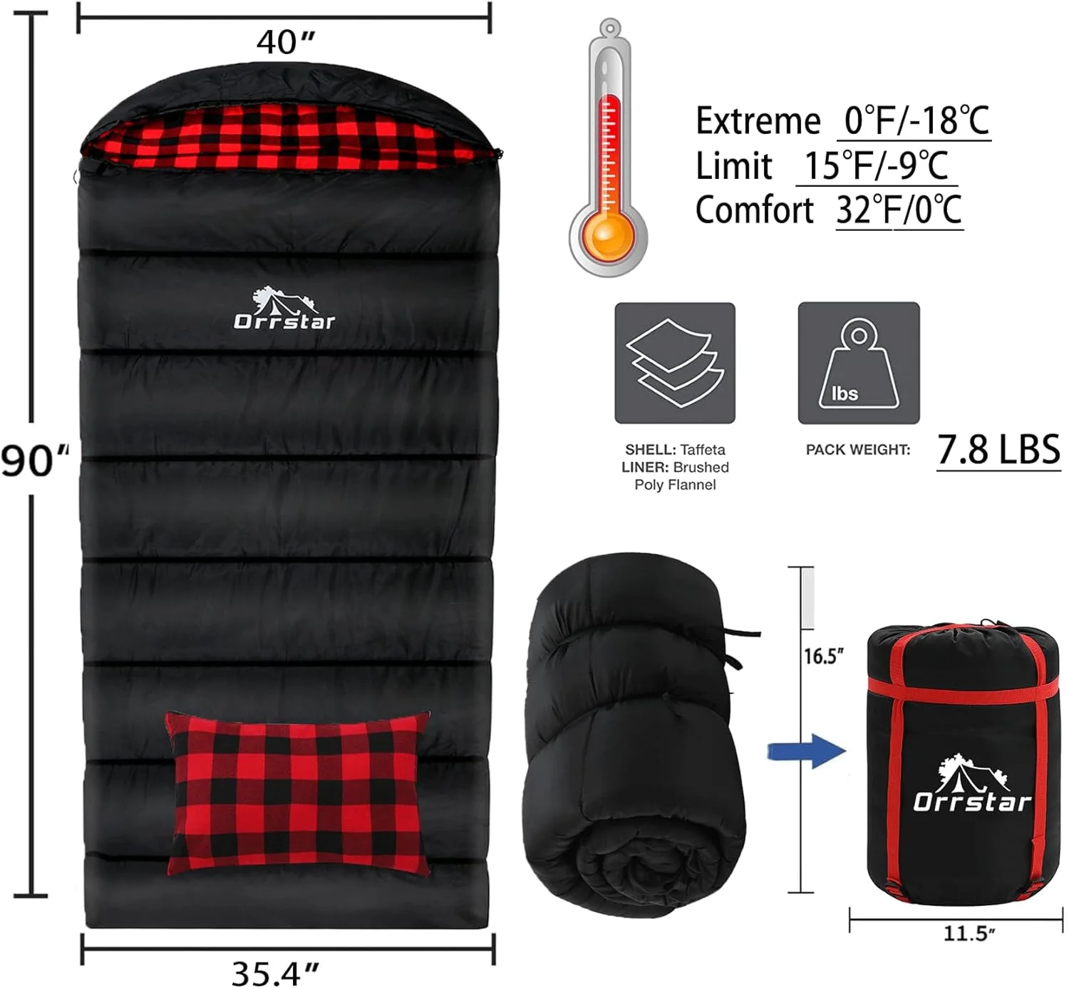 Sleeping Bag Cold Weather Sleeping Bags for Adults 0 Degree Sleeping Bag with Pillow Extra Large Flannel Big and Tall XXL Warm Winter Zero Degree Camping - Image 2