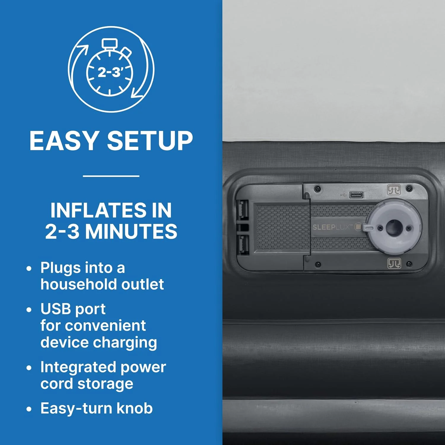 SleepLux Inflatable FULL Air Mattress | Built-in Pump, Pillow & USB Charger - Image 2
