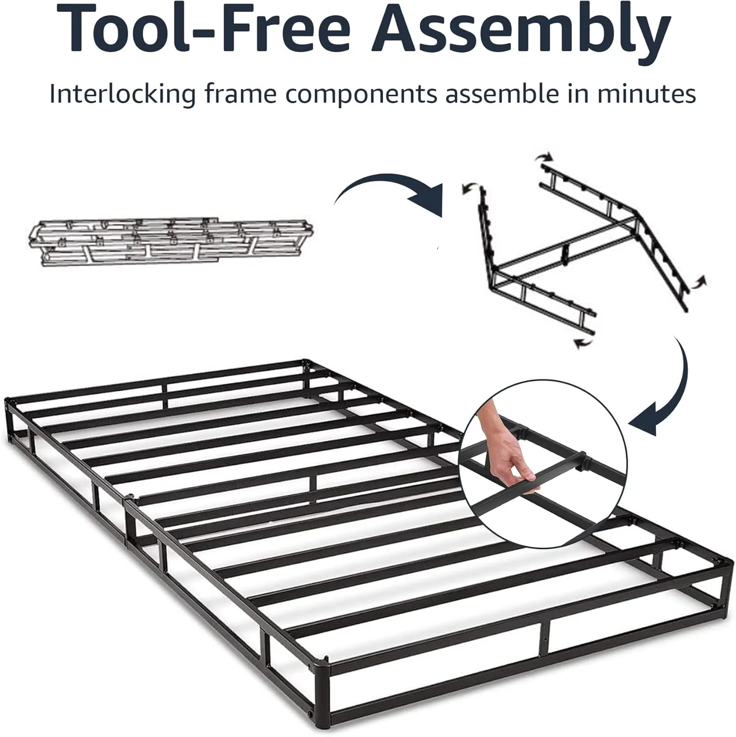 Amazon Basics Smart Box Spring Bed Base, 7-Inch Height Mattress Foundation, Tool-Free Easy Assembly, Queen, 79"L x 59.5"W x 7"H, White - Retail $120 - Image 4