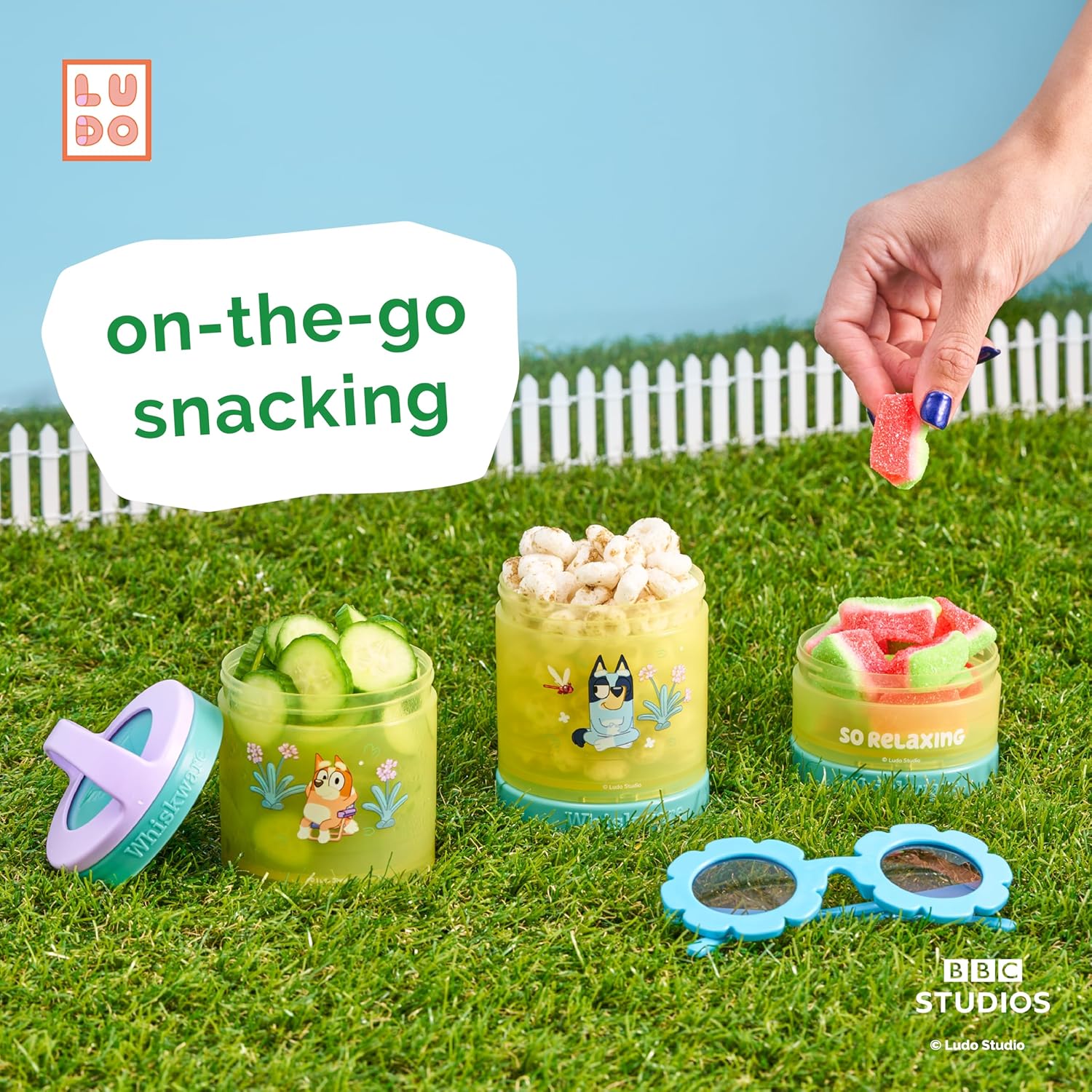 Whiskware Bluey Stackable Snack Containers for Kids and Toddlers, 3 Stackable Snack Cups for School and Travel, Bluey and Bingo, So Relaxing! - Retail $15 - Image 2