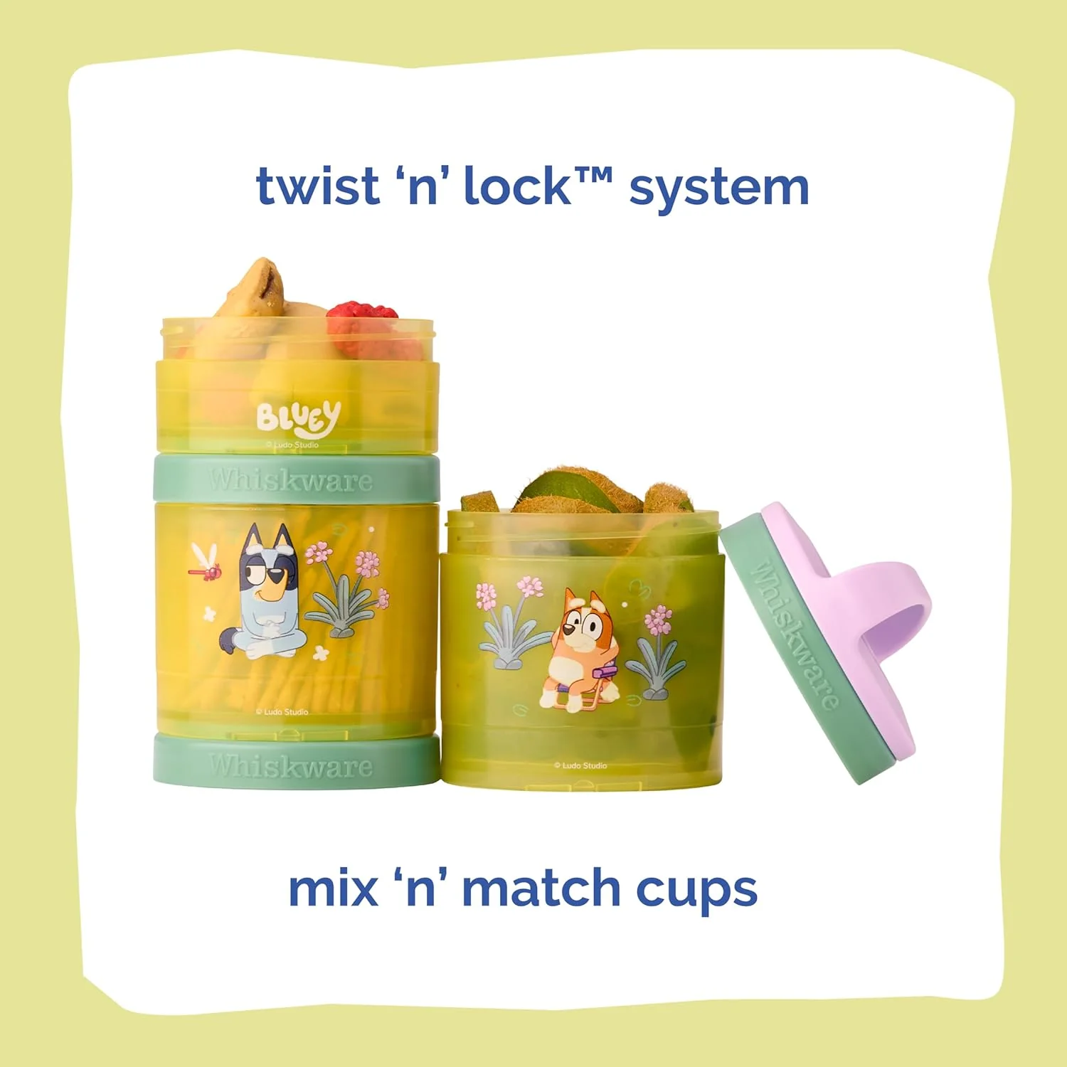 Whiskware Bluey Stackable Snack Containers for Kids and Toddlers, 3 Stackable Snack Cups for School and Travel, Bluey and Bingo, So Relaxing! - Retail $15 - Image 4