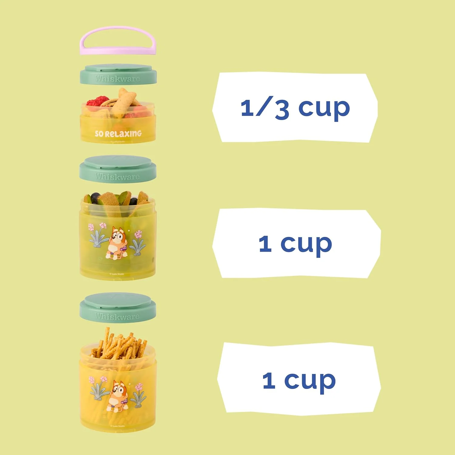 Whiskware Bluey Stackable Snack Containers for Kids and Toddlers, 3 Stackable Snack Cups for School and Travel, Bluey and Bingo, So Relaxing! - Retail $15 - Image 5