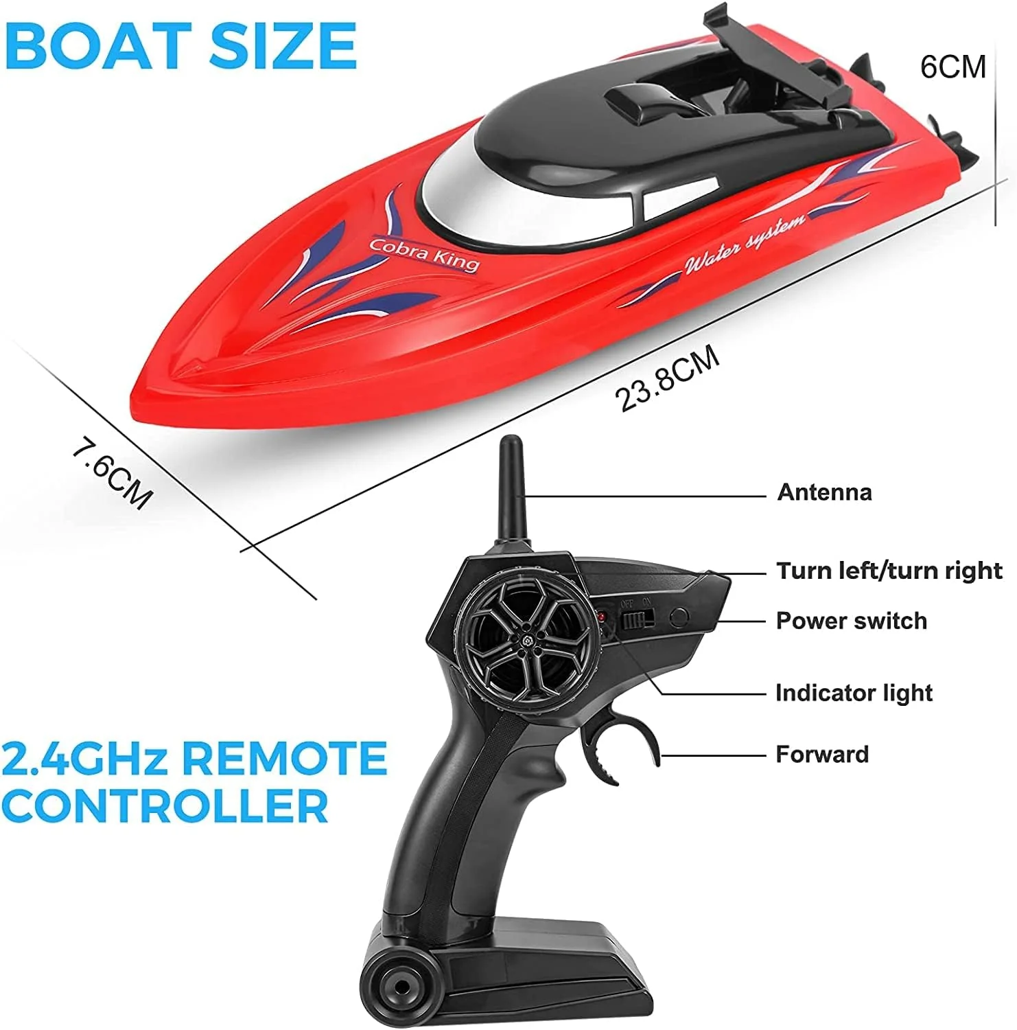 2PACK RC Boat,Remote Control Boats for Kids and Adults,10km/H 2.4G High Speed Remote Control Boat,Fast RC Boats for Pools and Lakes with 4 Rechargeable Battery.(Blue+Red) - Image 2