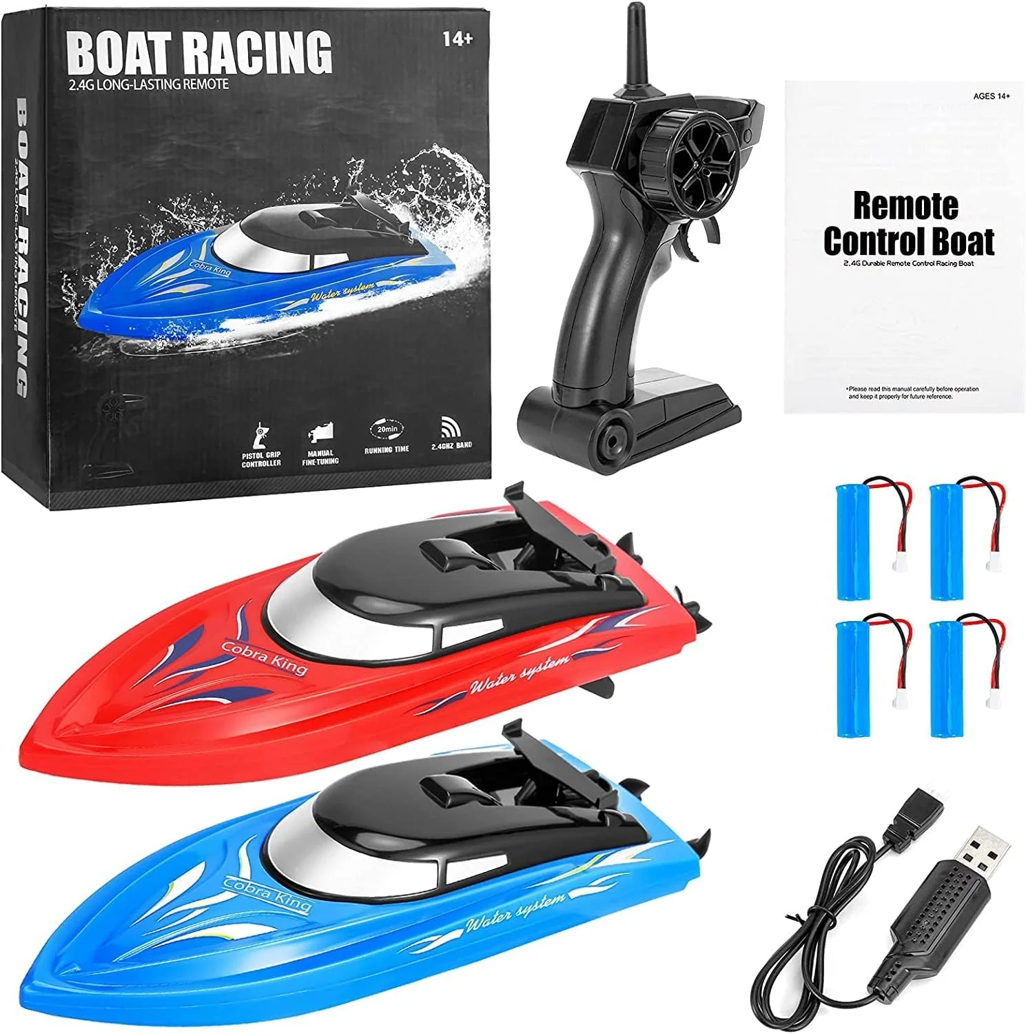 2PACK RC Boat,Remote Control Boats for Kids and Adults,10km/H 2.4G High Speed Remote Control Boat,Fast RC Boats for Pools and Lakes with 4 Rechargeable Battery.(Blue+Red) - Image 3