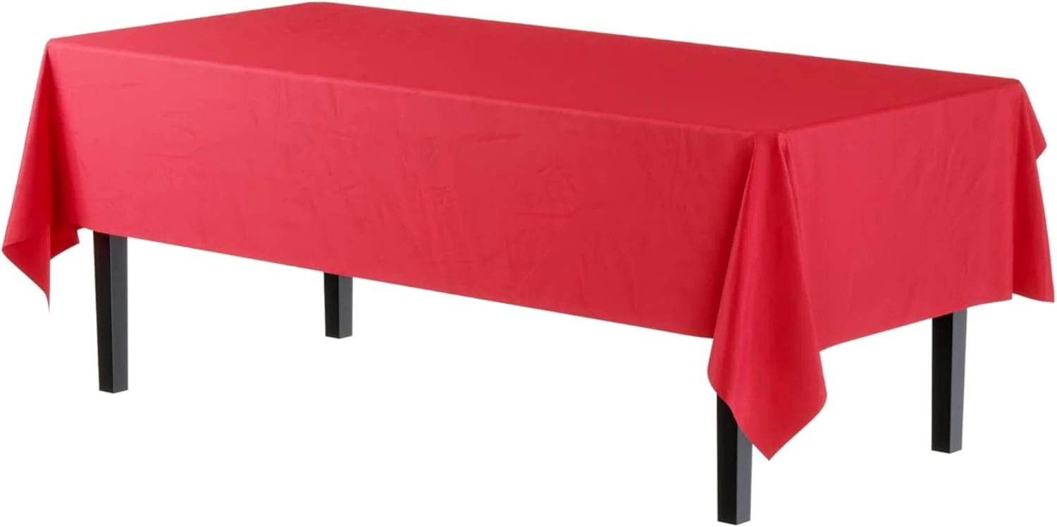 Red Solid Rectangular Plastic Table Cover (54" x 108") 1 Count - Elegant Design & Premium Quality, Ideal For Parties, Events & Everyday Use - Image 4