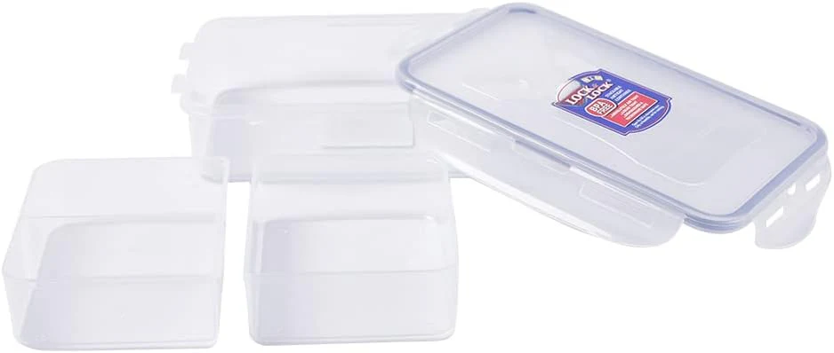 NEW - LOCK & LOCK Easy Essentials On The Go Meal Prep Lunch Box, Airtight Containers with Lid, BPA Free, Rectangle (3 Section) -27 oz, Clear - Retail $8 - Image 2