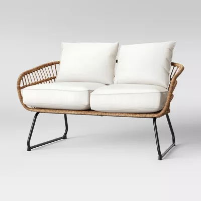 Southport Outdoor Patio Loveseat with Metal Legs - Natural/White - Threshold: Wicker Steel Frame, Weather-Resistant, 2-Seater Couch - Image 2