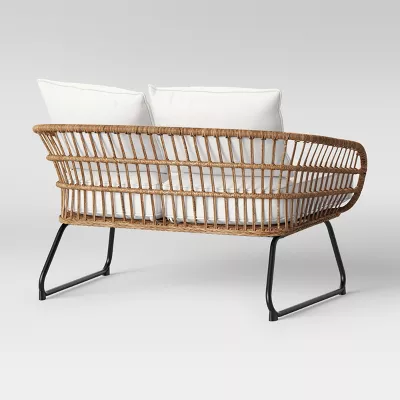 Southport Outdoor Patio Loveseat with Metal Legs - Natural/White - Threshold: Wicker Steel Frame, Weather-Resistant, 2-Seater Couch - Image 3
