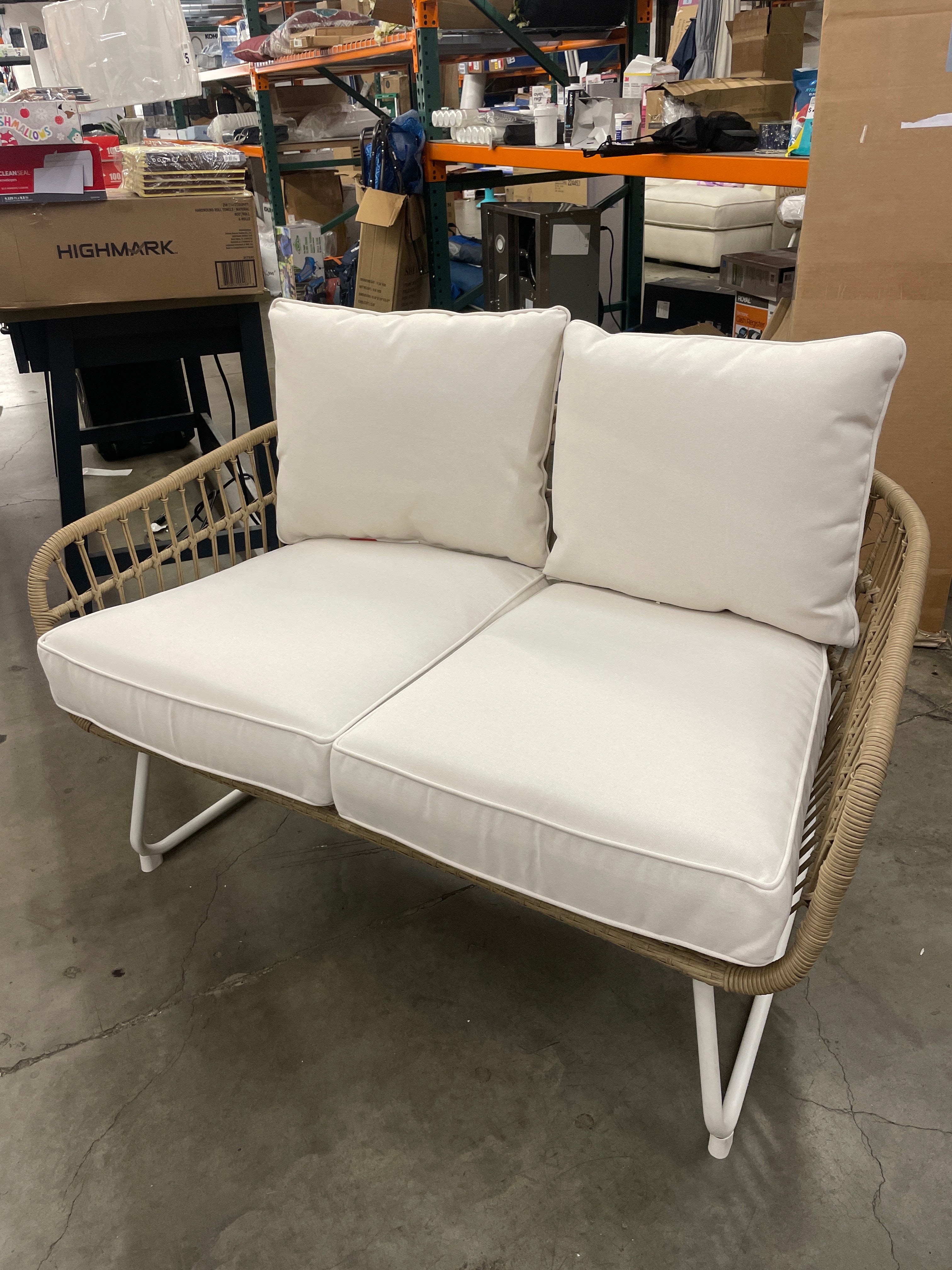 Southport Outdoor Patio Loveseat with Metal Legs - Natural/White - Threshold: Wicker Steel Frame, Weather-Resistant, 2-Seater Couch - Image 4