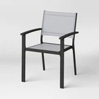 2pc Ryegate Weathered Teak Sling Outdoor Patio Dining Chairs Arm Chairs Gray - Image 2