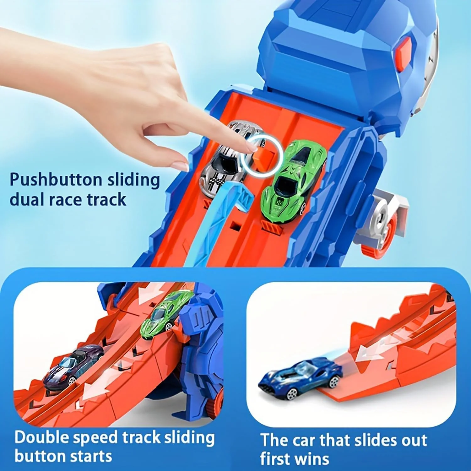 City Dinosaur Ultimate Hauler Track Toy for Boys, Transforms into Stomping Dinosaur with Race Track Ultimate Transporter Hauler Christmas Toys Gifts for Kids Ages 3 4 5 6 Years Old(4 Cars) - Image 3